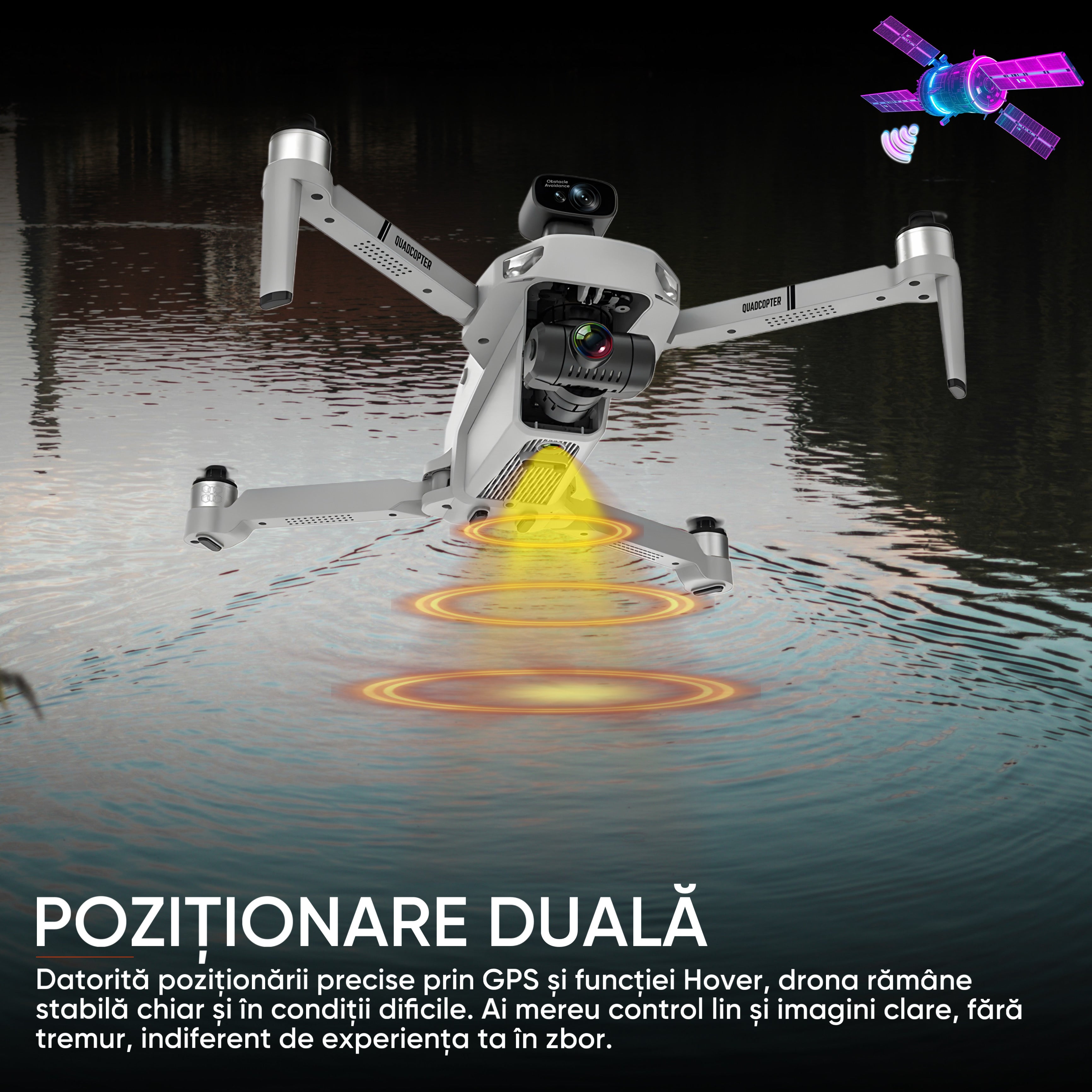 HexaCraft Stratus X – Drona GPS cu Camera 12MP Stabilizare 2 Axe, Senzori 360, Autonomie 25min, Control 5G, Raza 1200m, Return Automat