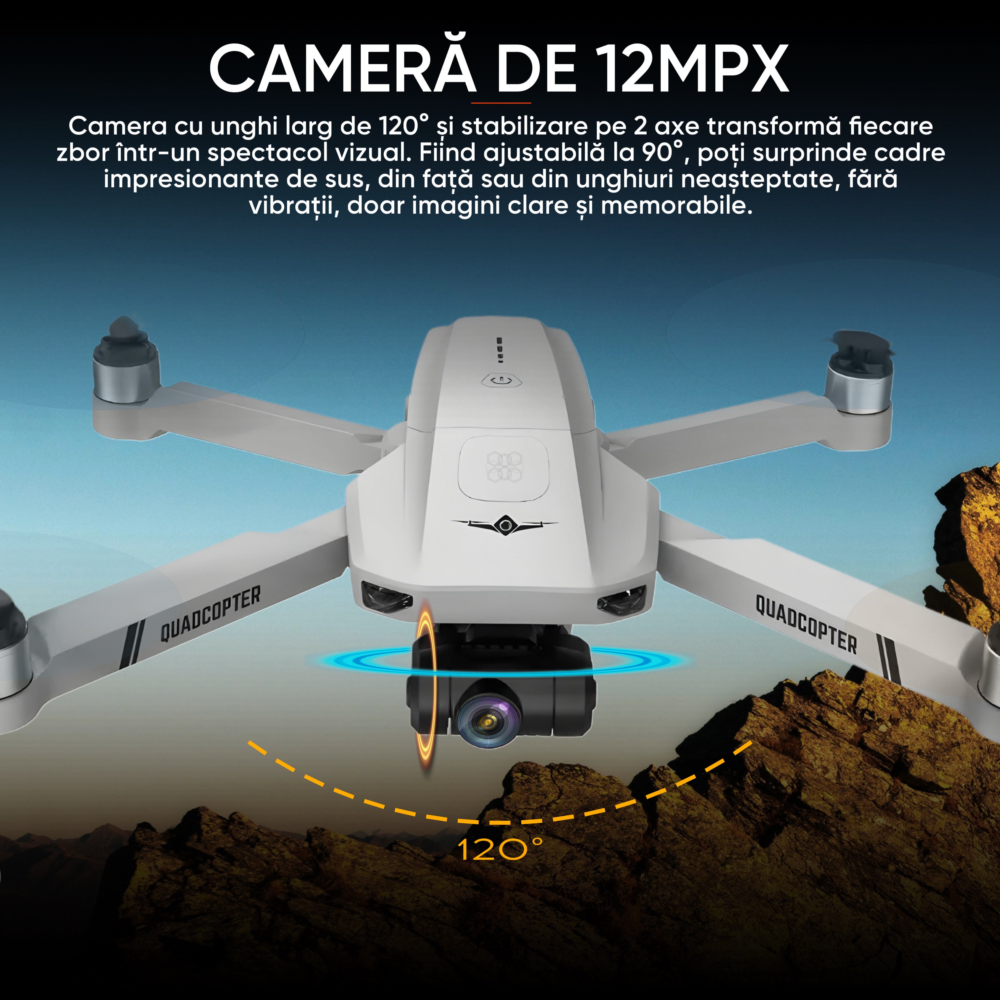 HexaCraft Stratus X – Drona GPS cu Camera 12MP Stabilizare 2 Axe, Senzori 360, Autonomie 25min, Control 5G, Raza 1200m, Return Automat