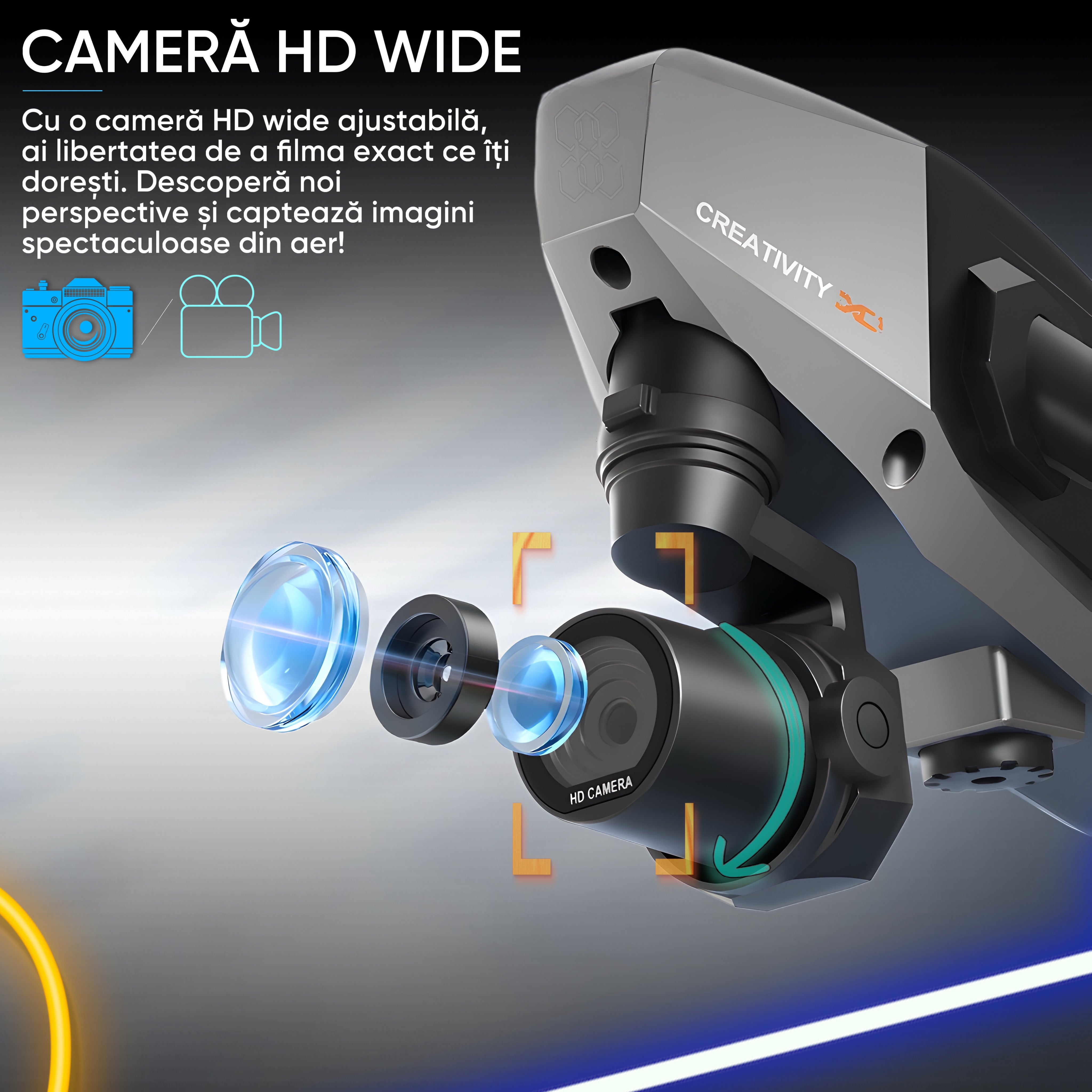 Mini drona HexaCraft, model XD1 FlyTron HexaPro, Camera duala HD Wide