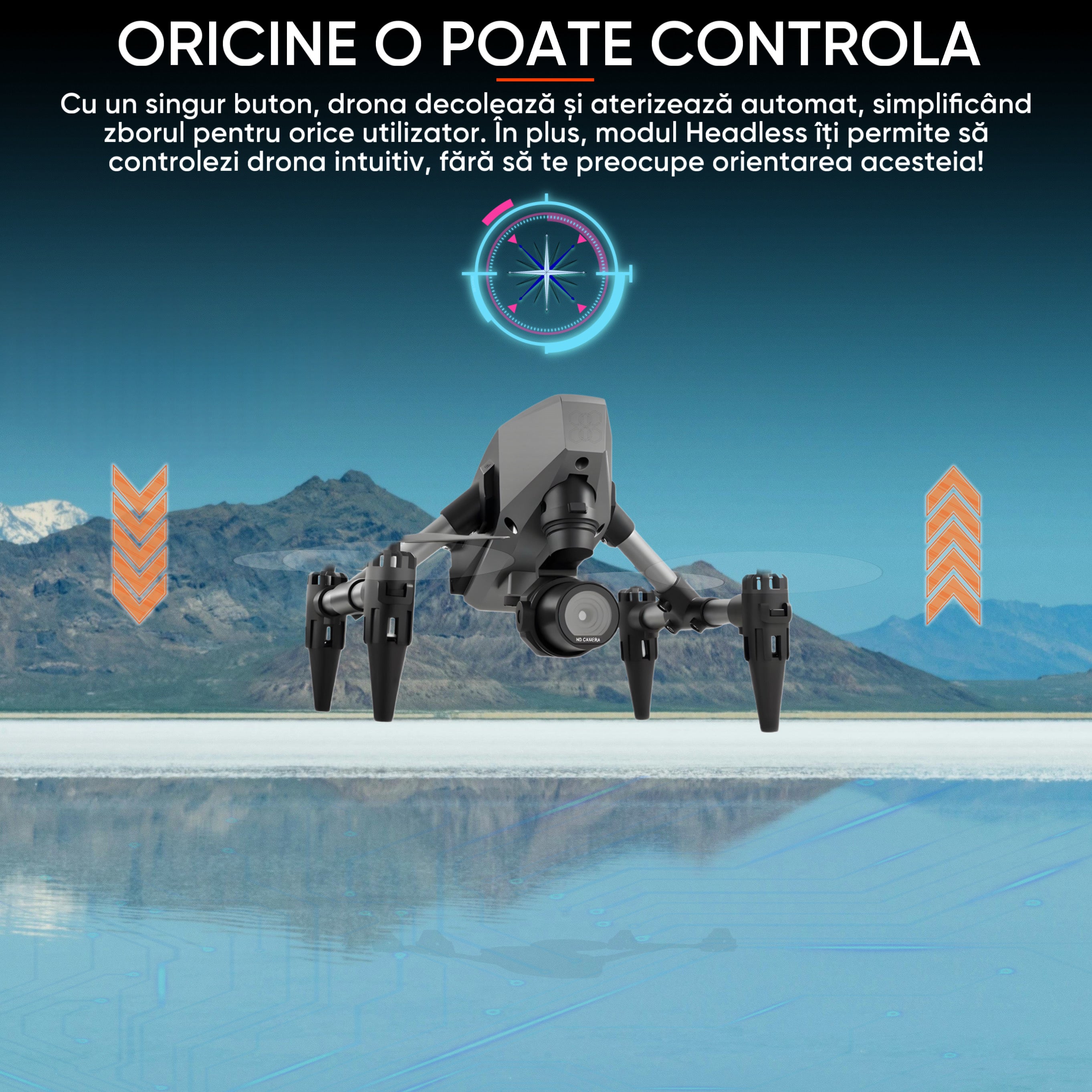 Mini drona HexaCraft, model XD1 FlyTron HexaPro, Camera duala HD Wide