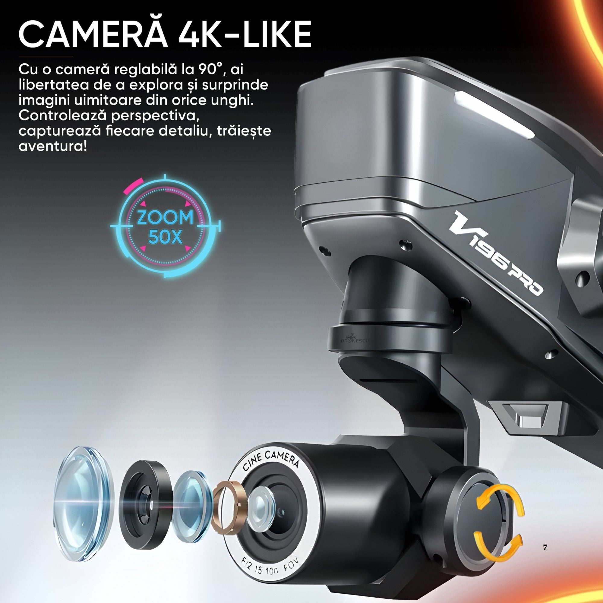 Mini Drona cu camera, Dronescu Toucan, pentru copii sau adulti, Camera 4K reglabila, Senzor de evitare al obstacolelor, Zoom, Stabilizare in zbor, rezistenta la coliziuni, ideala pentru incepatori