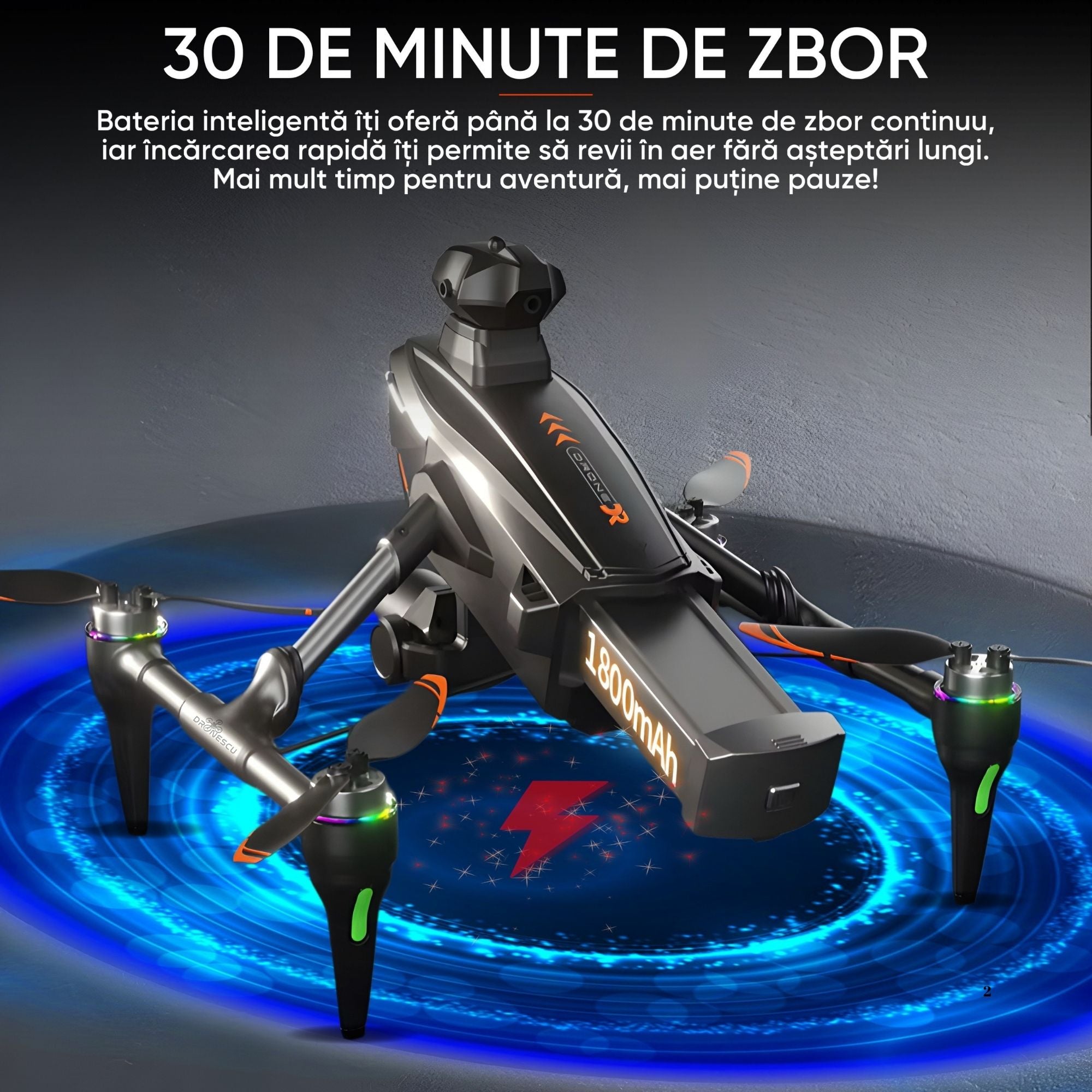 Mini Drona cu camera, Dronescu Toucan, pentru copii sau adulti, Camera 4K reglabila, Senzor de evitare al obstacolelor, Zoom, Stabilizare in zbor, rezistenta la coliziuni, ideala pentru incepatori