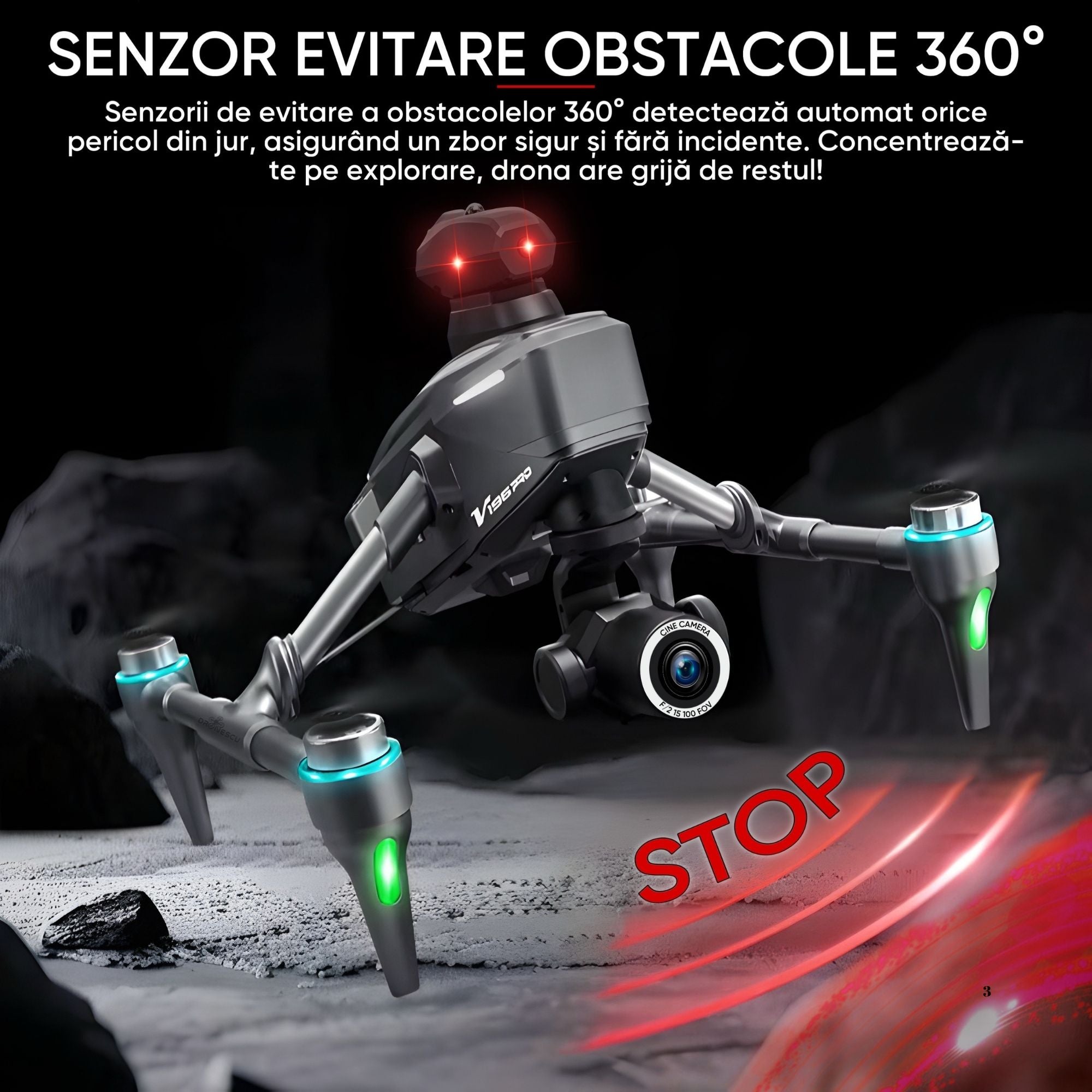 Mini Drona cu camera, Dronescu Toucan, pentru copii sau adulti, Camera 4K reglabila, Senzor de evitare al obstacolelor, Zoom, Stabilizare in zbor, rezistenta la coliziuni, ideala pentru incepatori