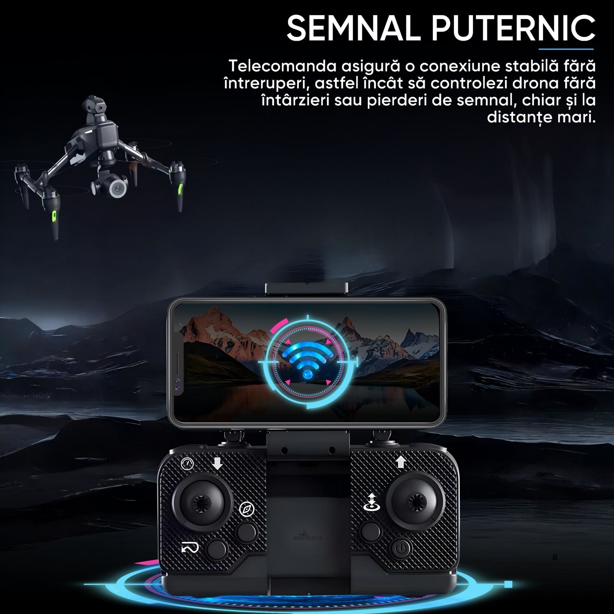 Mini Drona cu camera, Dronescu Toucan, pentru copii sau adulti, Camera 4K reglabila, Senzor de evitare al obstacolelor, Zoom, Stabilizare in zbor, rezistenta la coliziuni, ideala pentru incepatori