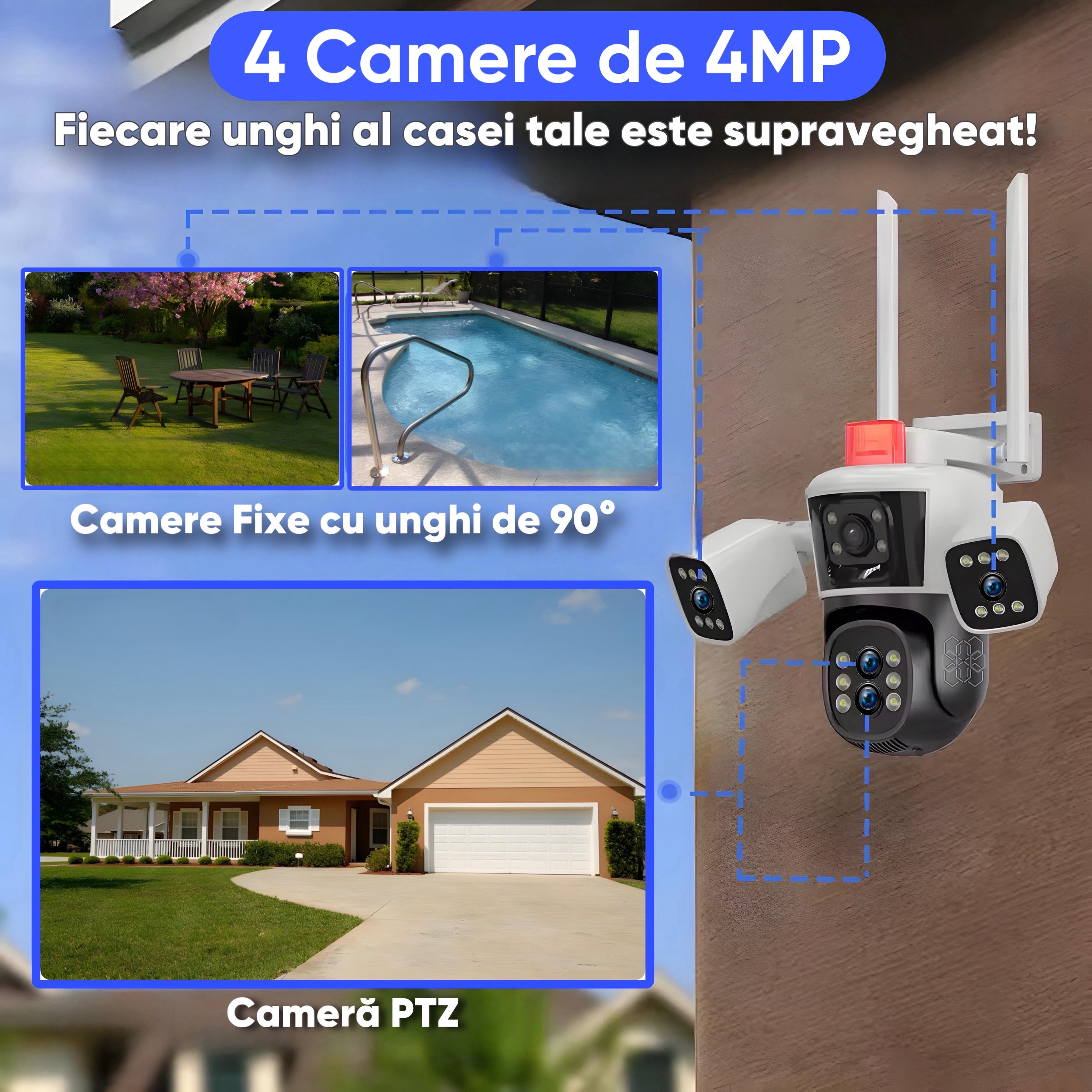 Camera de supraveghere cu 4 camere, 16MP, HexaEye CCTV