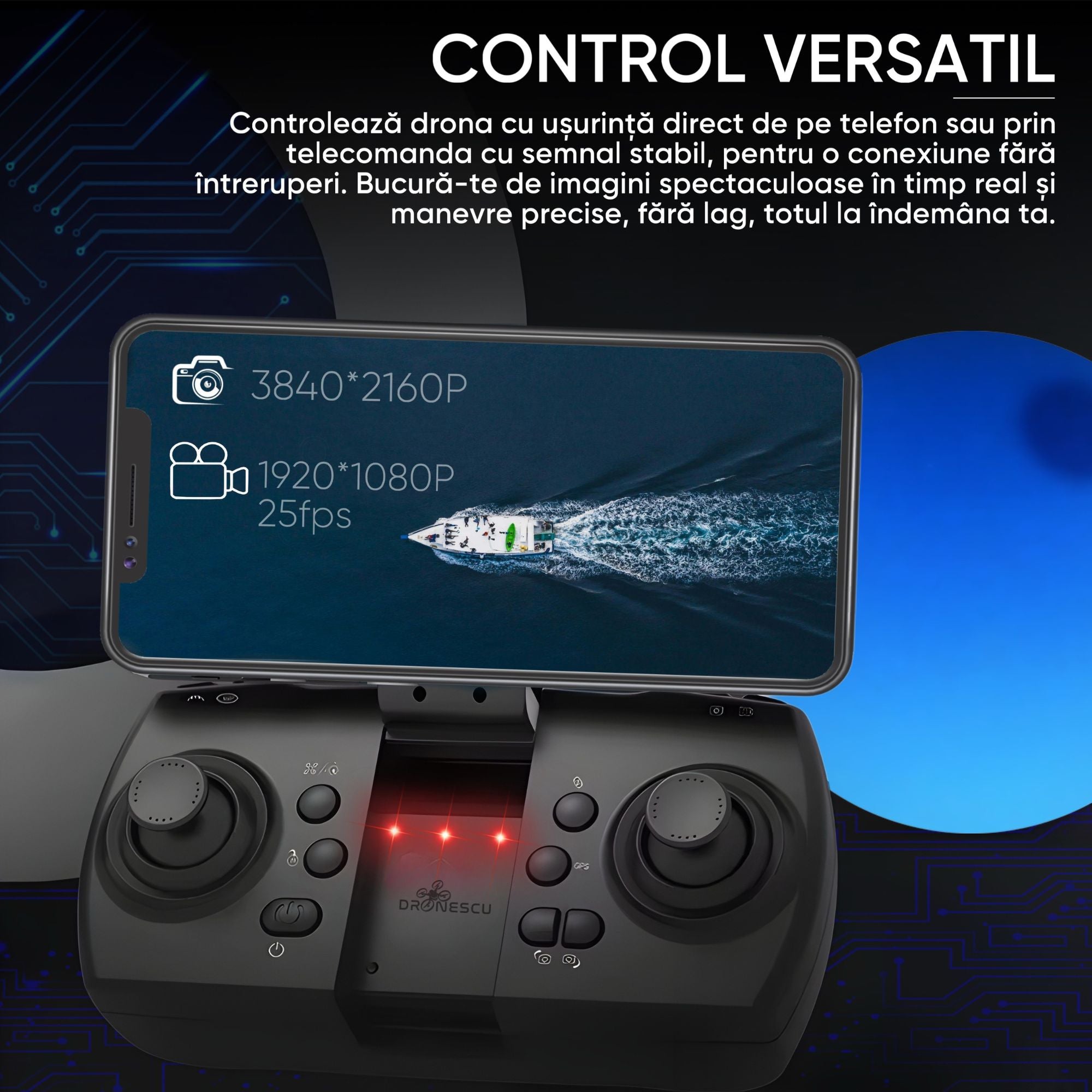 Dronescu GorillaAir – Drona GPS cu Camera Duala Full HD, Stabilizare 90°, Senzori 360, Retur Automat, 20min Zbor, Motor Brushless