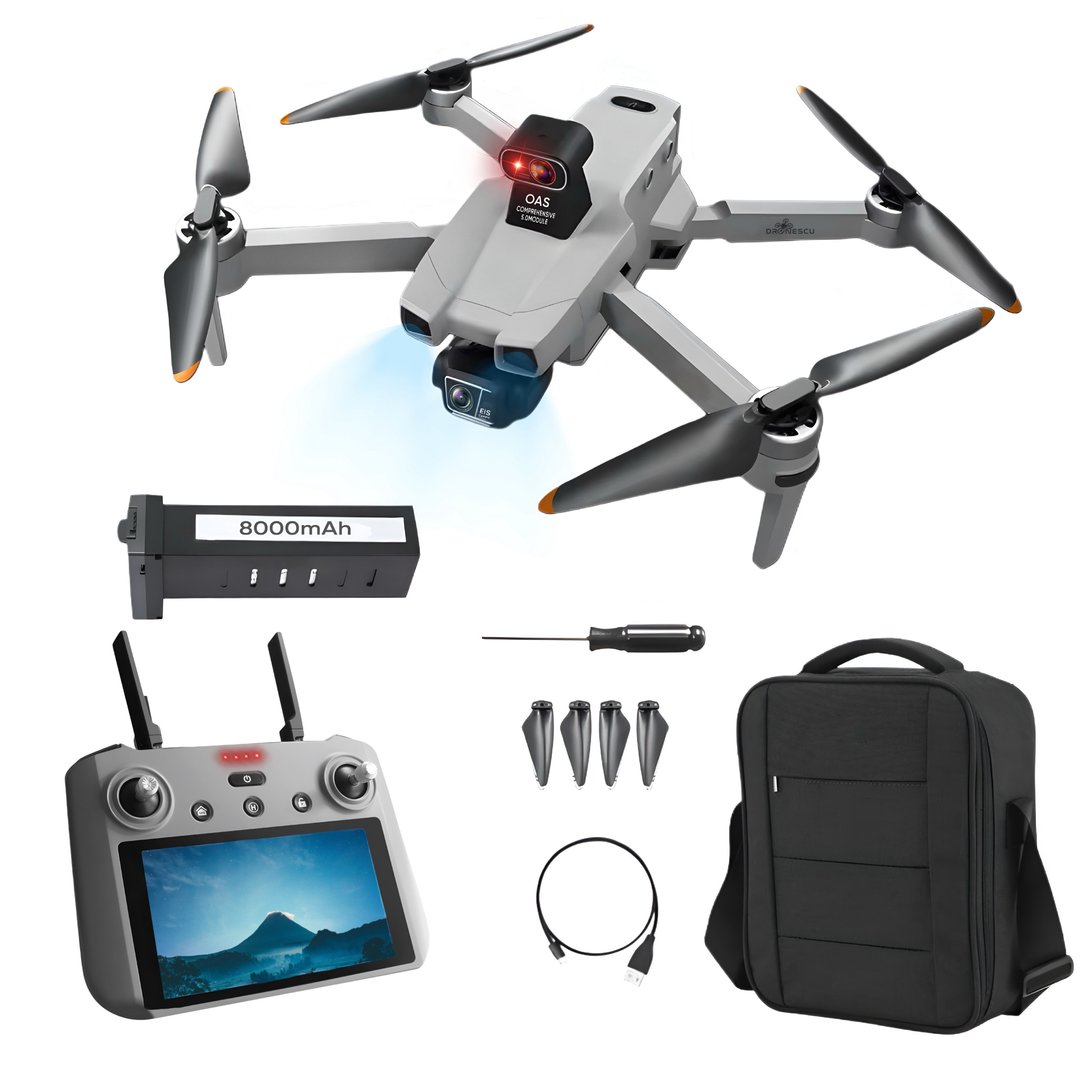 Drona profesionala pentru avansati sau profesionisti, Dronescu, Model TANK FOR FLY, Tip QuadCopter, cu carlig de prindere si posibilitate de transport pana 800g, pentru pescari sau evenimente in aer liber, 8KM distanta de operare