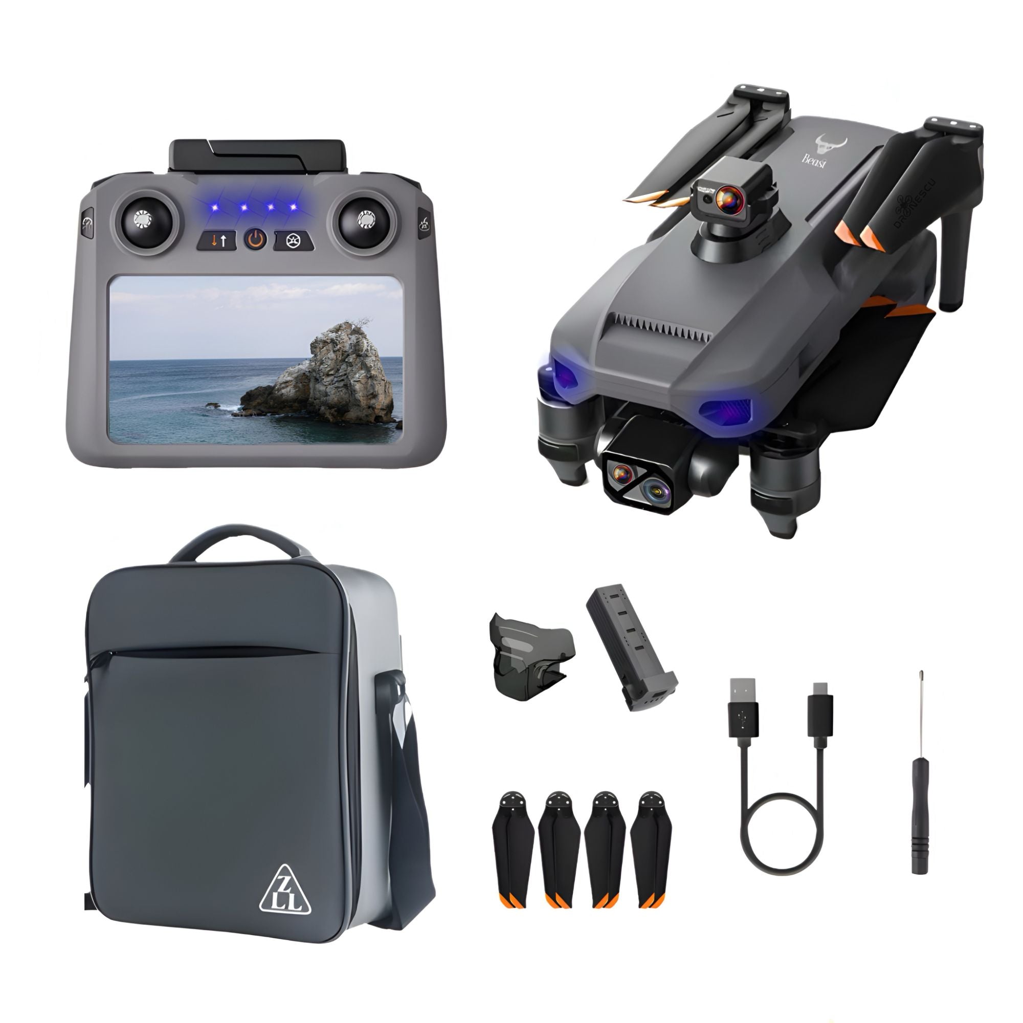 Dronescu Aerovex – Drona profesionala cu camera 360 pe gimbal 3 axe, 45min zbor, ecran 5.5 inch, GPS si raza 10km