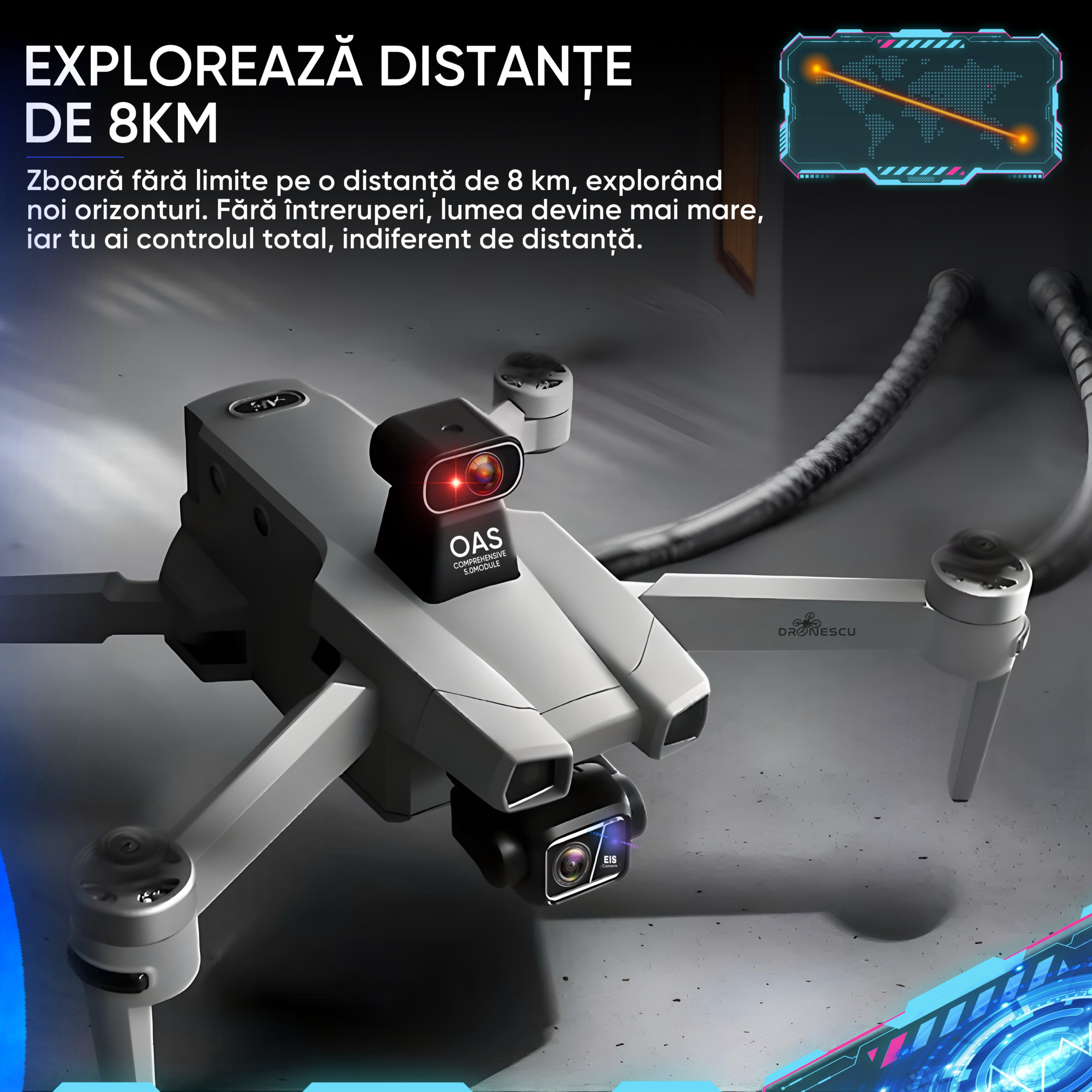 Drona profesionala pentru avansati sau profesionisti, Dronescu, Model TANK FOR FLY, Tip QuadCopter, cu carlig de prindere si posibilitate de transport pana 800g, pentru pescari sau evenimente in aer liber, 8KM distanta de operare