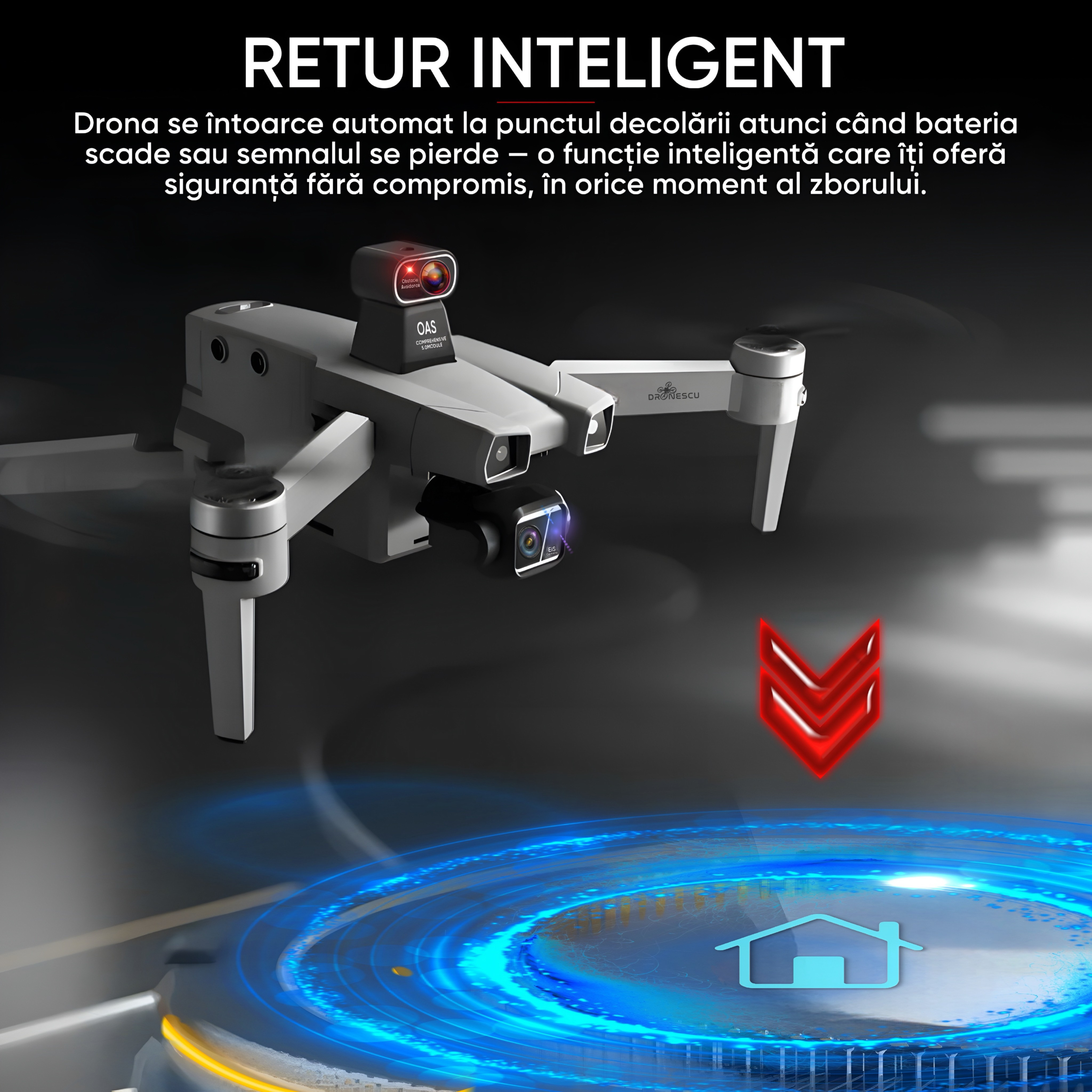 Drona profesionala pentru avansati sau profesionisti, Dronescu, Model TANK FOR FLY, Tip QuadCopter, cu carlig de prindere si posibilitate de transport pana 800g, pentru pescari sau evenimente in aer liber, 8KM distanta de operare