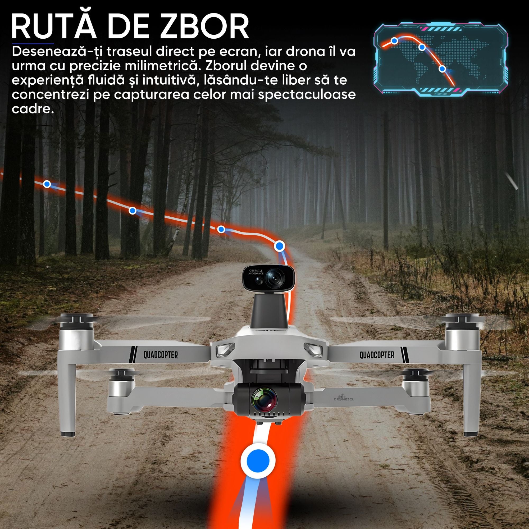Dronescu Stratus X Drona GPS cu Camera 12MP Stabilizare 2 Axe, Senzori 360, Autonomie 25min, Control 5G, Raza 1200m, Return Automat