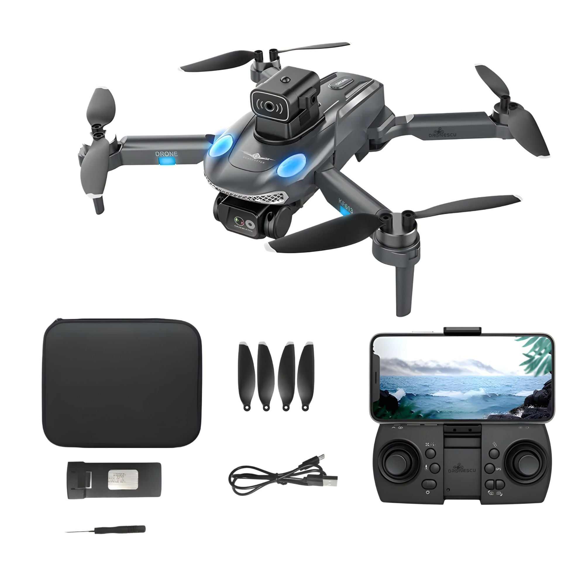 Dronescu GorillaAir – Drona GPS cu Camera Duala Full HD, Stabilizare 90°, Senzori 360, Retur Automat, 20min Zbor, Motor Brushless