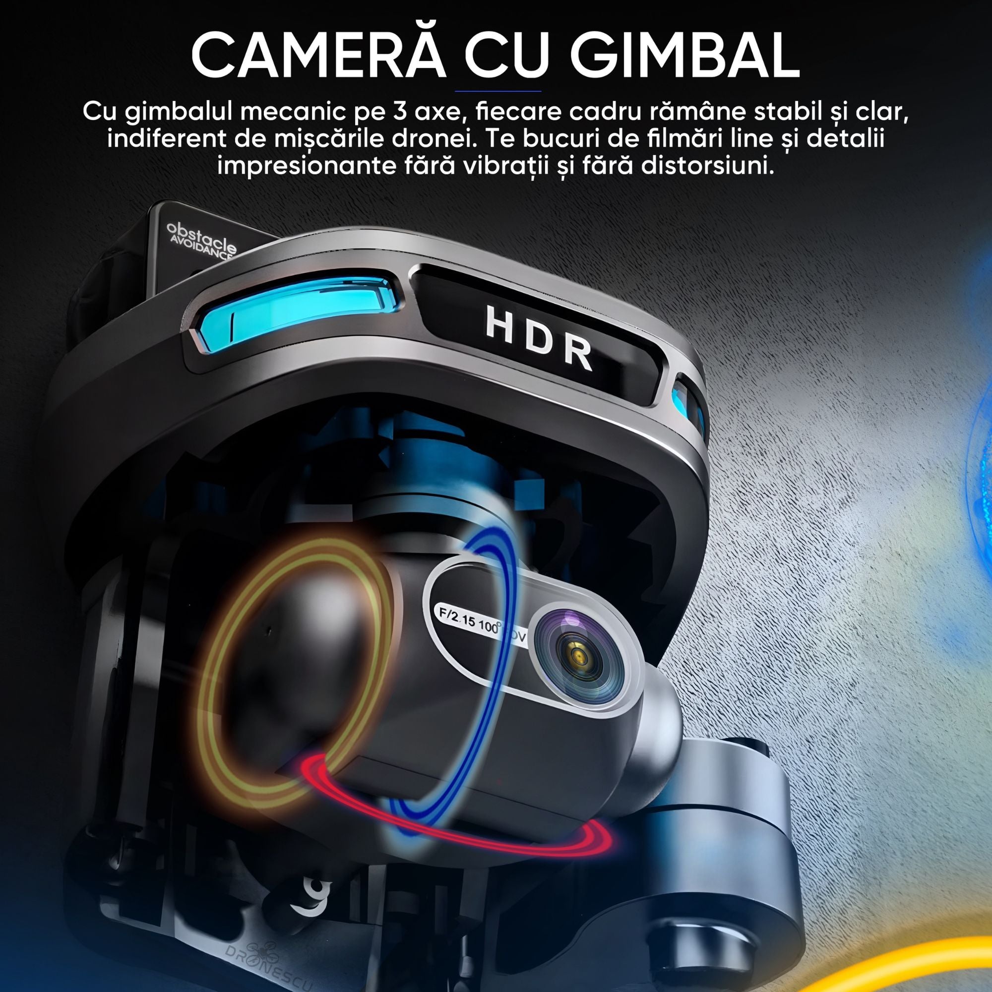 Dronescu Ripple GEN1 – Drona cu gimbal 3 axe, camera 4K, GPS dual, senzori 360, retur automat, 35min zbor, mod Headless, Find my drone