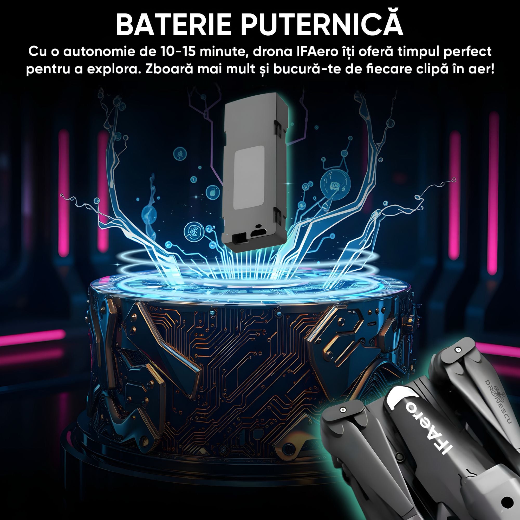 Drona inteligenta, Dronescu IFAero, Cu 3 camere, Evitare obstacole 360°, REBORN