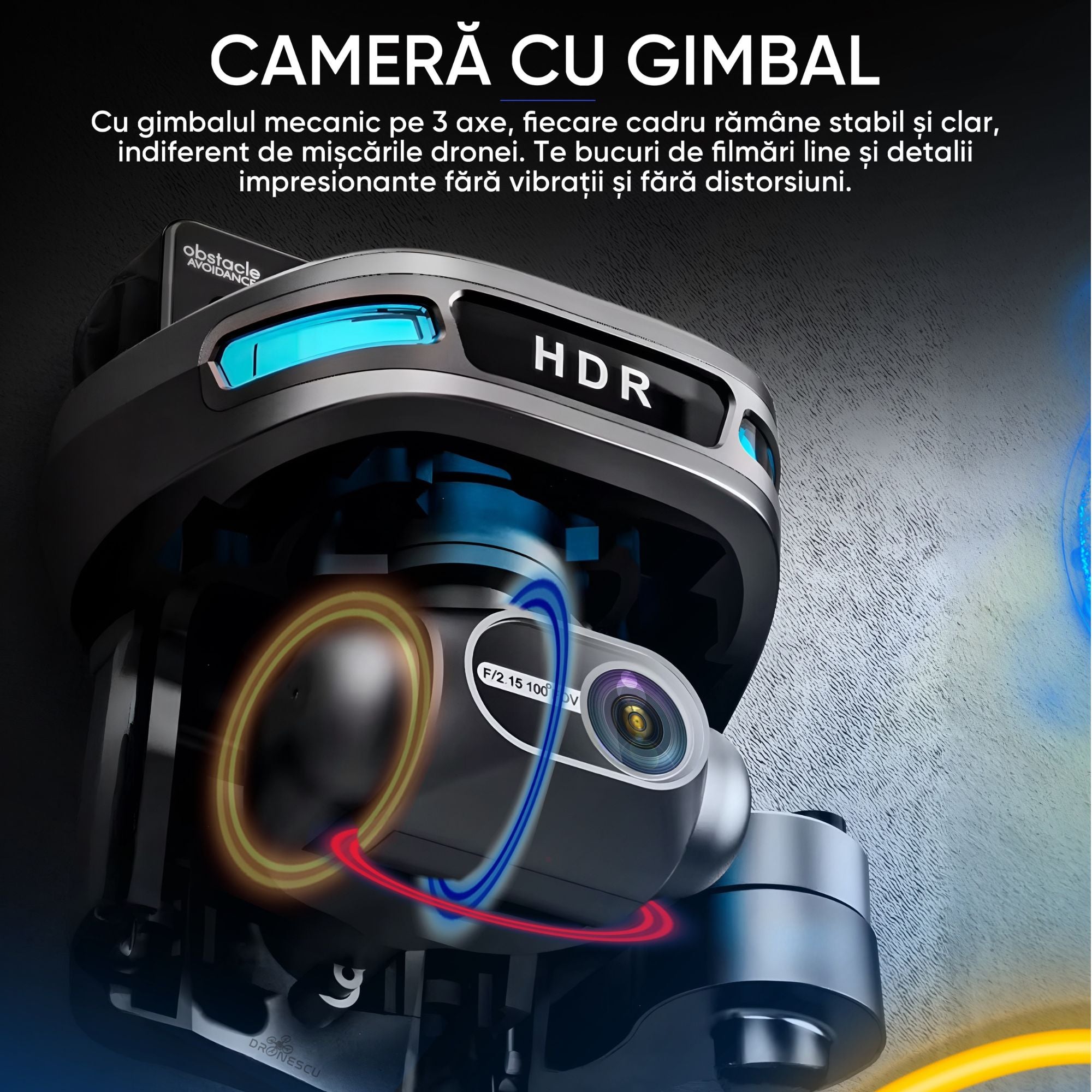 Dronescu Hdark Ripple – Drona cu gimbal 3 axe, camera 4K, ecran 6.5 inch, GPS dual, senzori 360, retur automat, 25min zbor, mod Headless, Find my drone