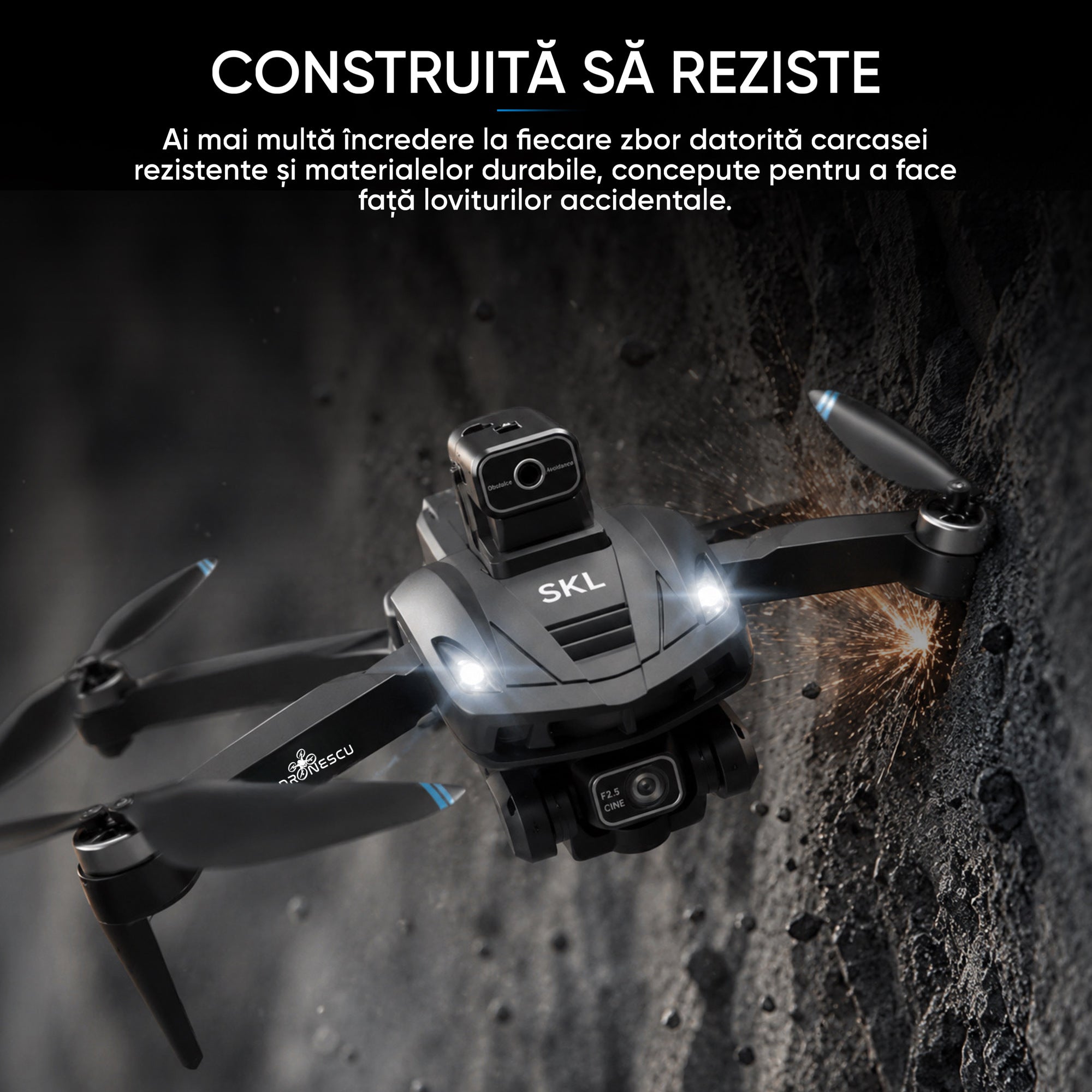 Drona Dronescu, SKYLITE, cu camera HD , pentru copii si adulti, senzor de evitare al obstacolelor