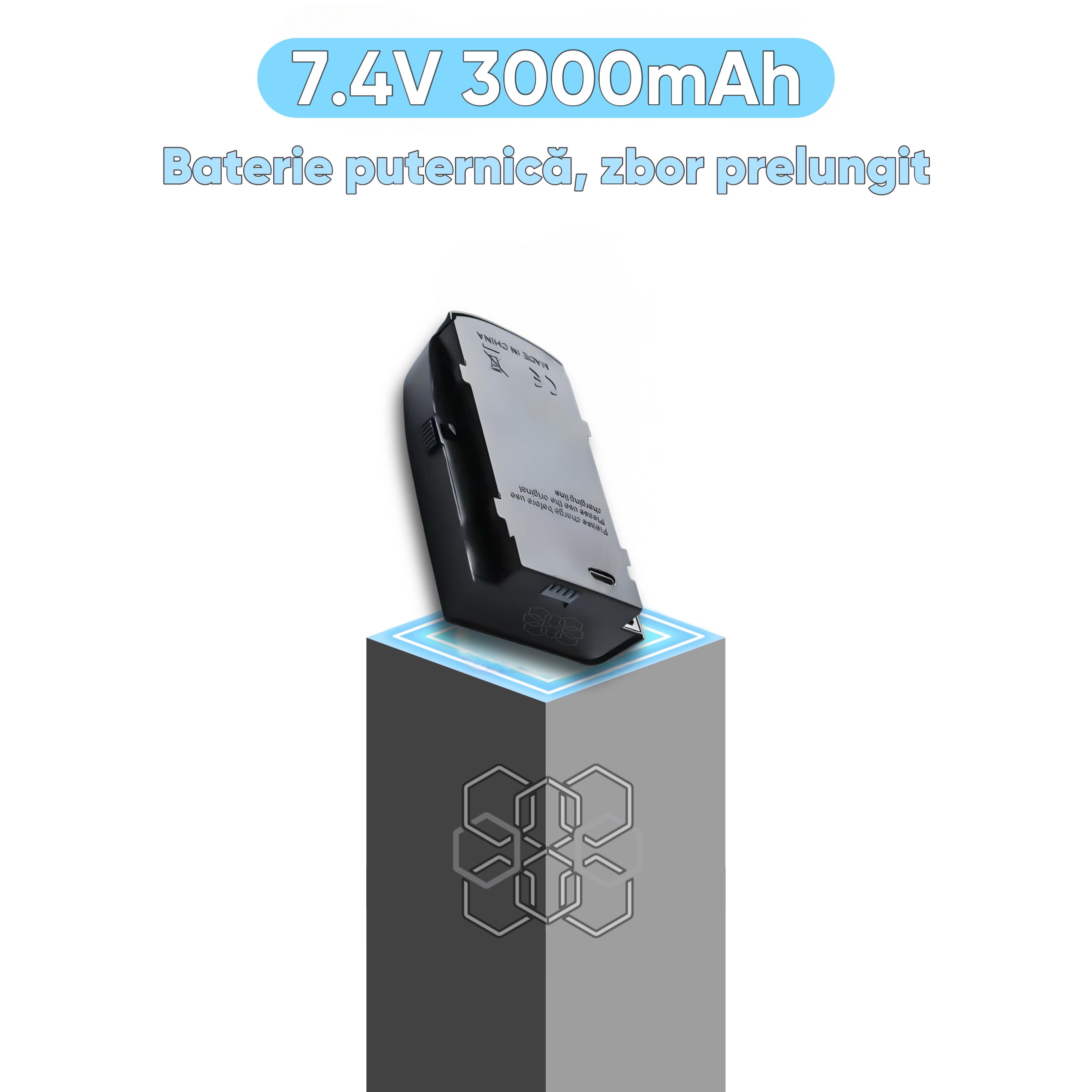 Baterie reincarcabila pentru drone, Li-Po, compatibila cu HexaCraft PixelPilot, 7.4V 3000mAh, Timp extins de zbor