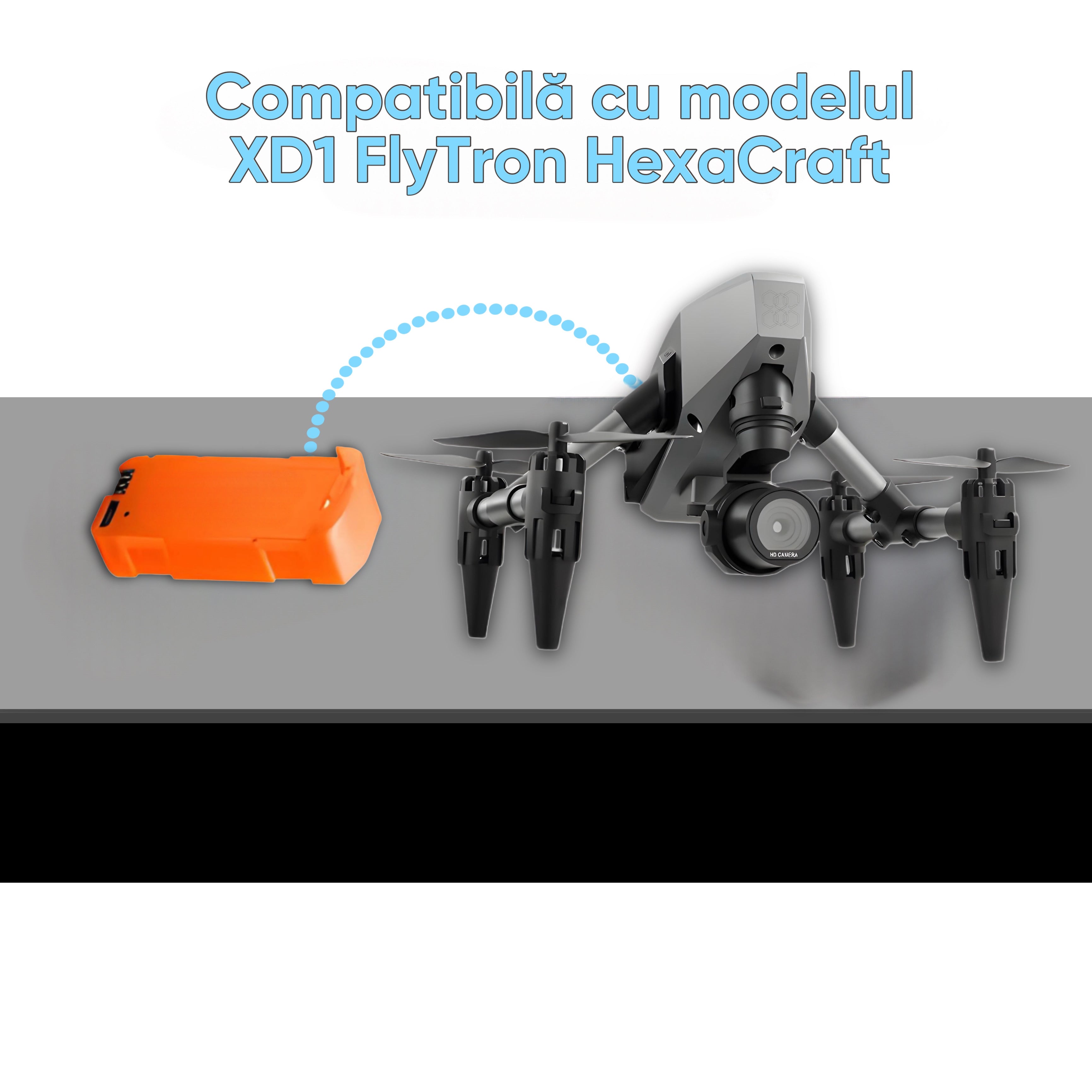 Baterie reincarcabila pentru drone, Li-Po, compatibila cu HexaCraft XD1 FlyTron, 3.7V 600mAh, Timp extins de zbor