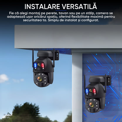 Camera Supraveghere Solara 4G Duala 3MP + 3MP cu Zoom 50x, Detectie Umana AI, Vedere Nocturna 150m, Panou Solar 12000mAh, IP66, Audio Bidirectional, Fara WiFi