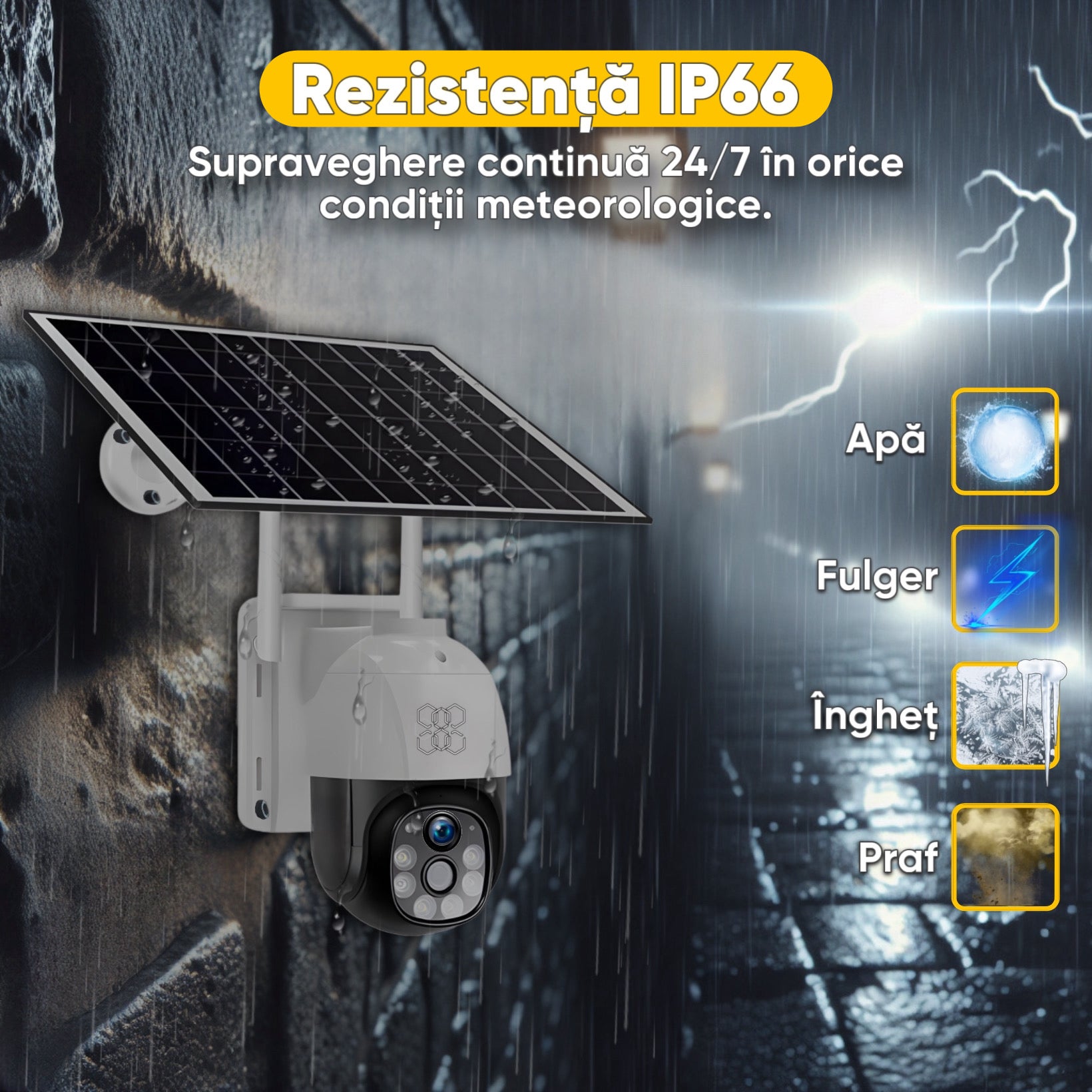 Camera de supraveghere, HexaEye, Interior/Exterior, Panou solar 12.000 mAh