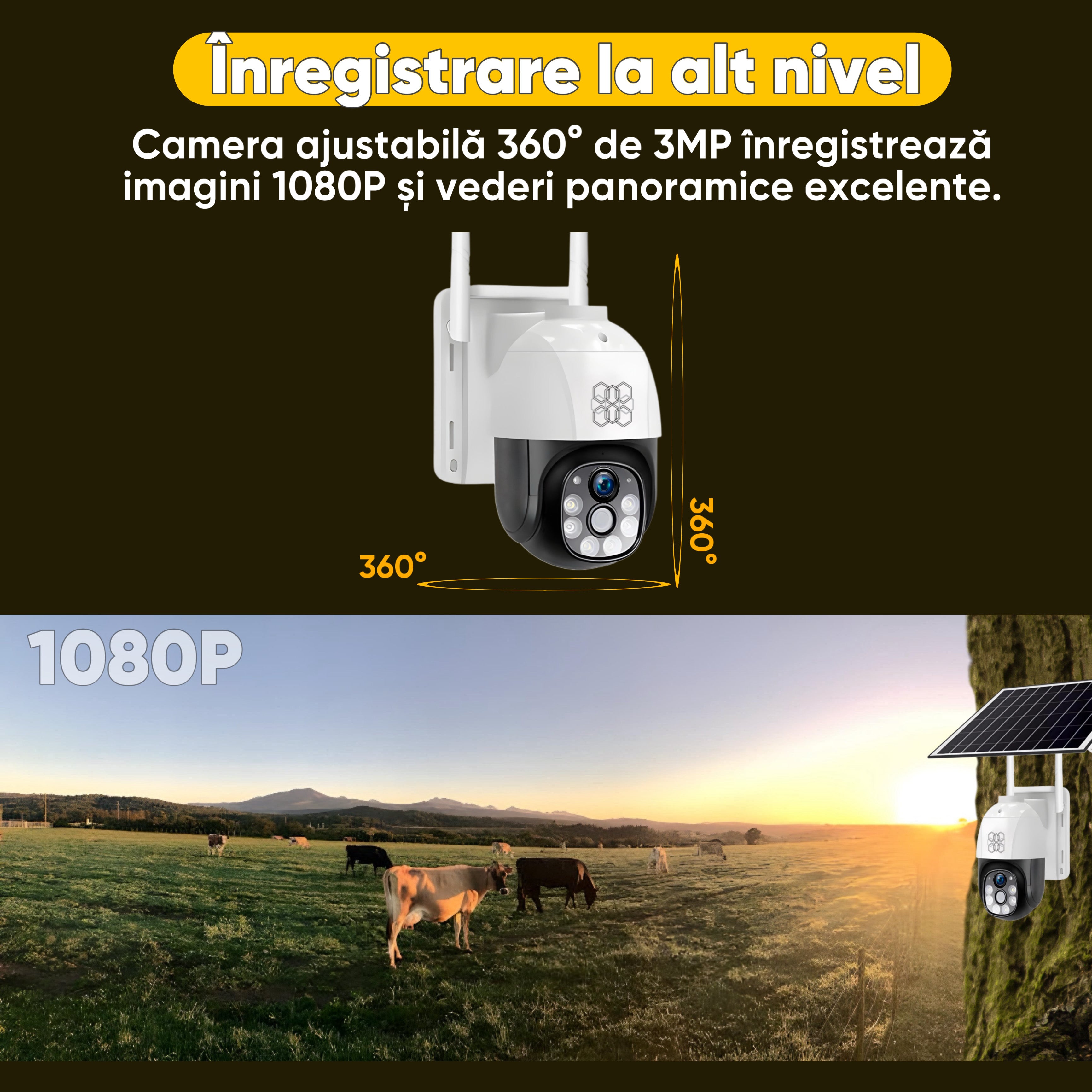Camera de supraveghere, HexaEye, Interior/Exterior, Panou solar 12.000 mAh