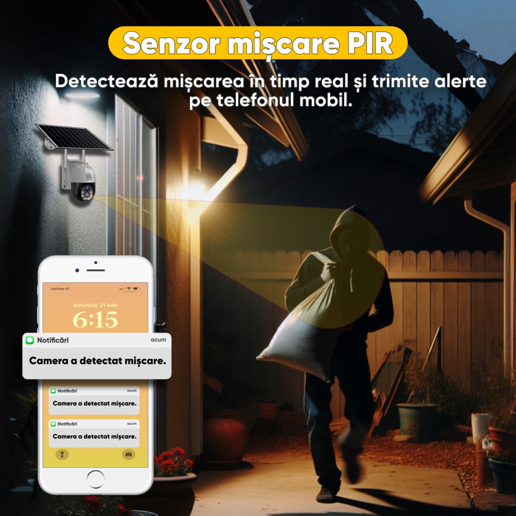 Camera de supraveghere, HexaEye, Interior/Exterior, Panou solar 12.000 mAh
