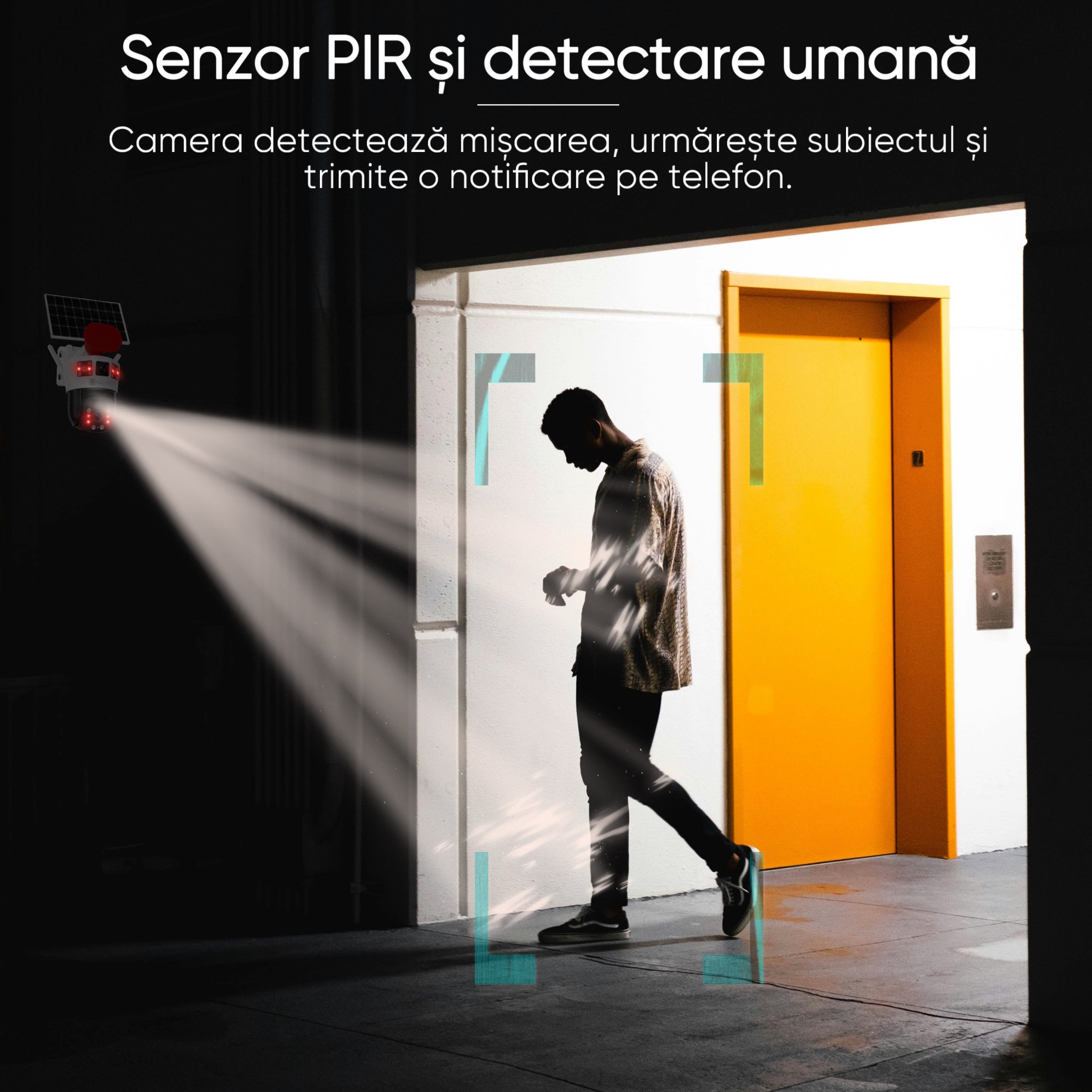 Camera de supraveghere, HexaEye, cu vedere tripla, Interior/Exterior, Panou solar 12000mAh