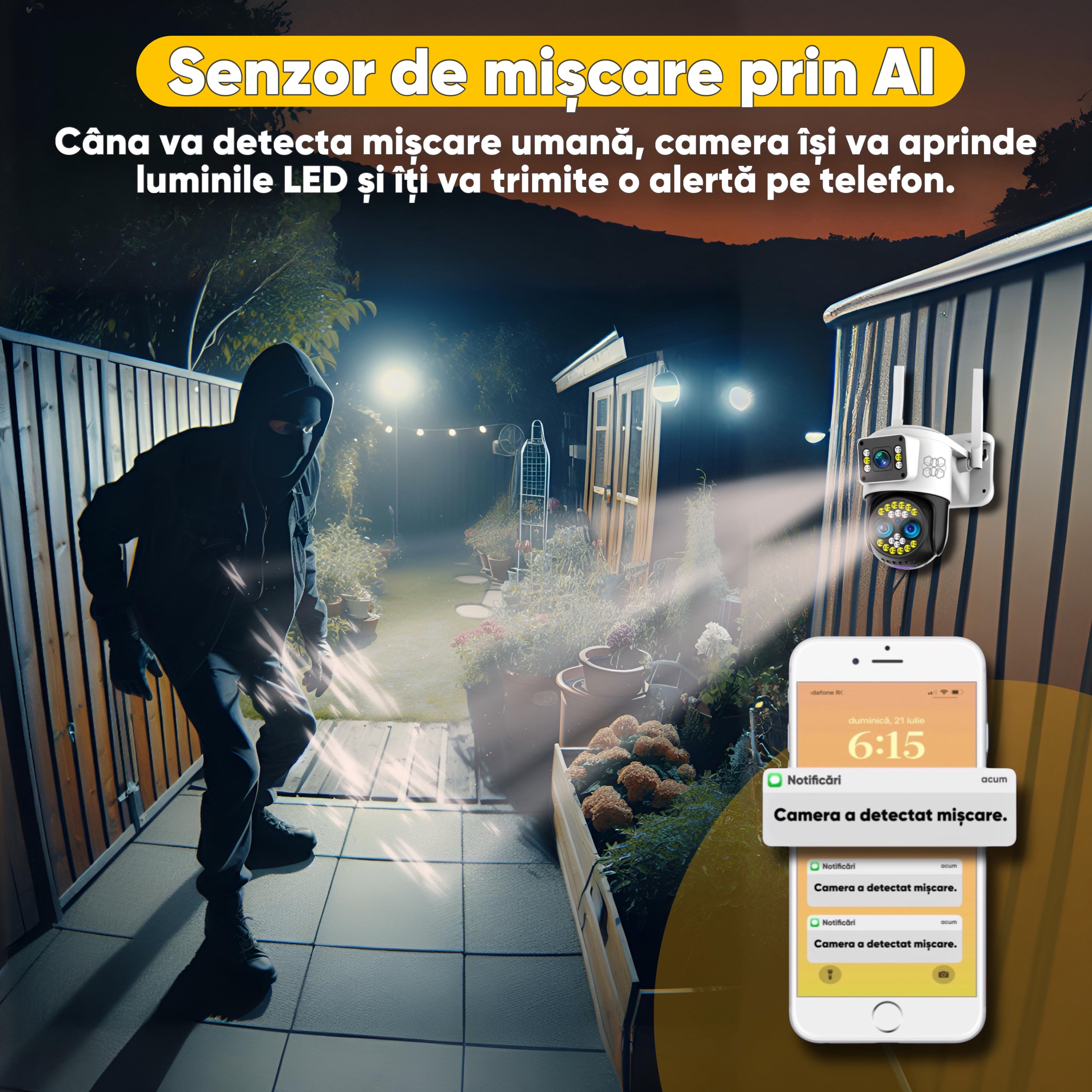 Camera de supraveghere Video CCTV 3 camere Ultra HD, WIFI, HexaEye