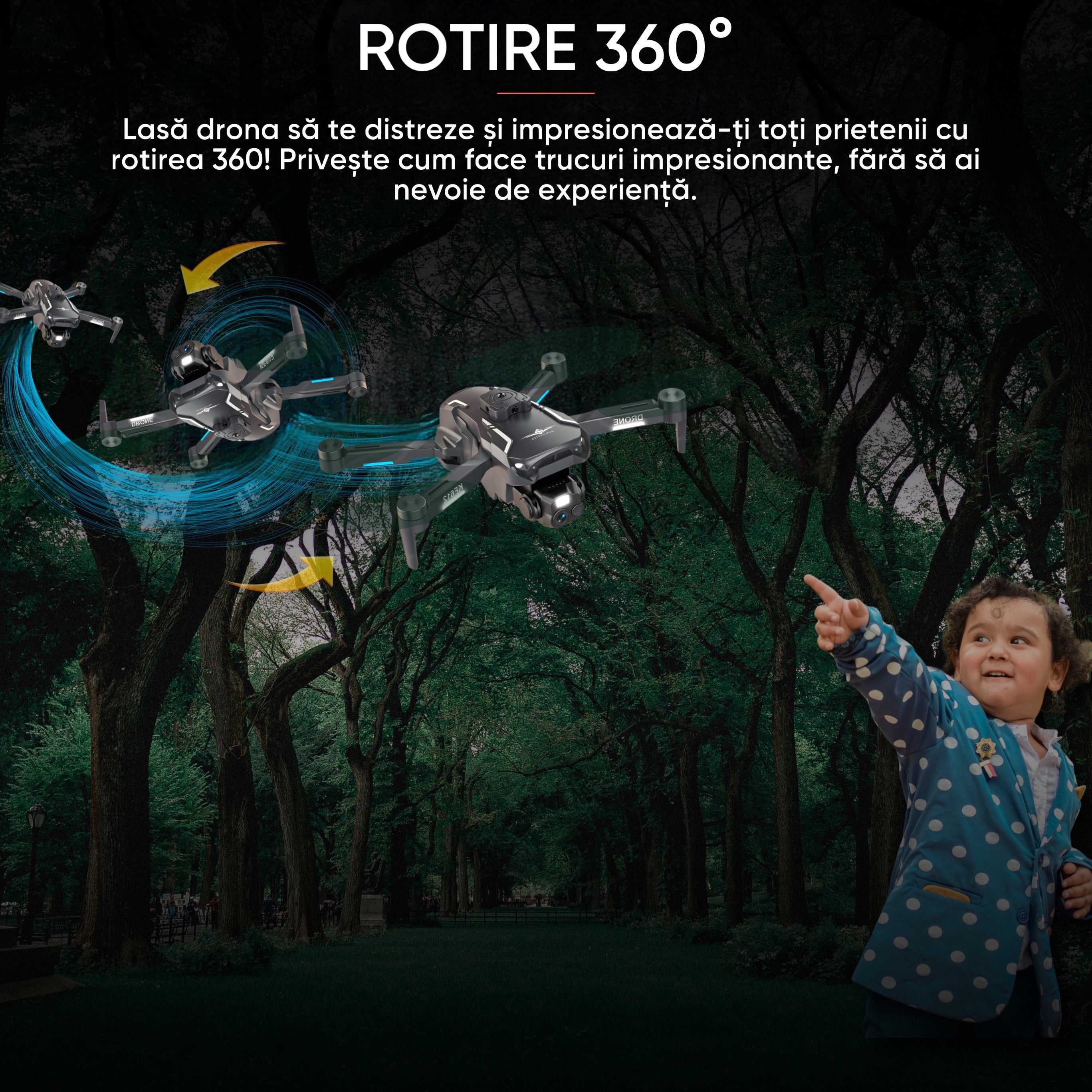Drona HexaCraft BlackShark – Drona smart cu camera pentru copii, Headless Mode, Hover