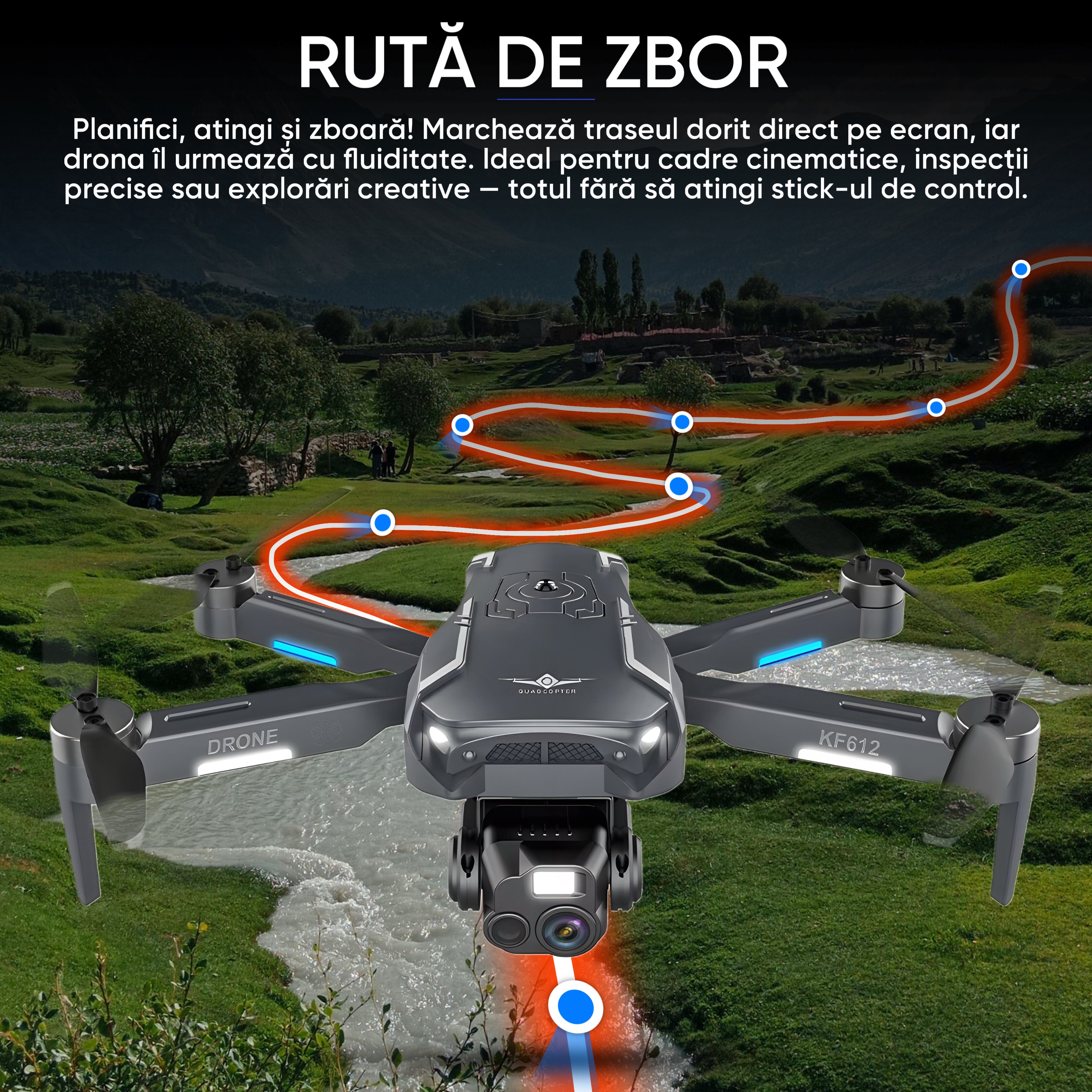 Drona HexaCraft BlackShark – Drona smart cu camera pentru copii, Headless Mode, Hover