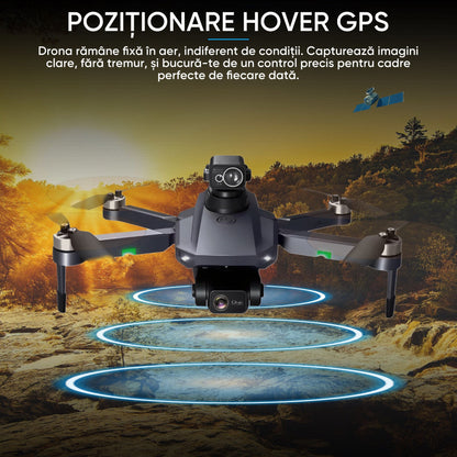 Drona Profesionala, Dronescu, AltusAir, GPS, 5G, Camera Duala 6k, Distanta maxima 3 KM, Evitare obstacole 360, Material premium rezistent la coliziuni, Return to home, Smart Follow, Negru