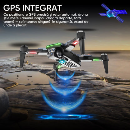 Drona QuadCopter inteligenta cu GPS, copii sau adulti, Dronescu, Model PixelPilot, Tip UAV cu senzor de evitare a obstacolelor, Fotografiere 8K, Filmare Full HD, Telecomanda Cu display integrat, usor de controlat si de fotografiat