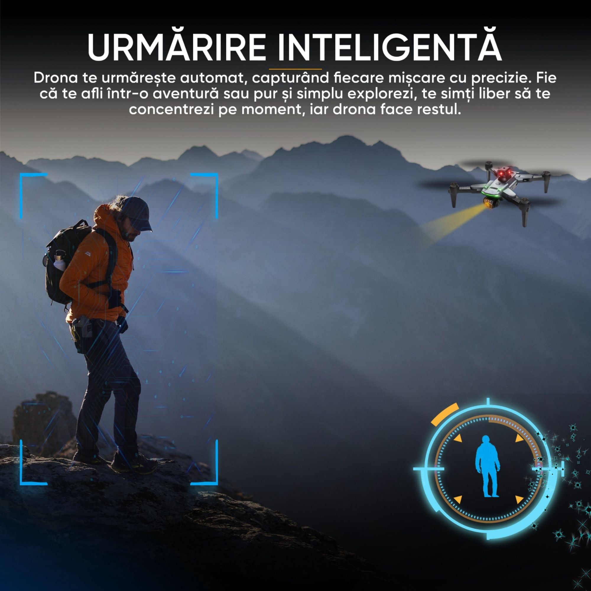 Drona QuadCopter inteligenta cu GPS, copii sau adulti, Dronescu, Model PixelPilot, Tip UAV cu senzor de evitare a obstacolelor, Fotografiere 8K, Filmare Full HD, Telecomanda Cu display integrat, usor de controlat si de fotografiat