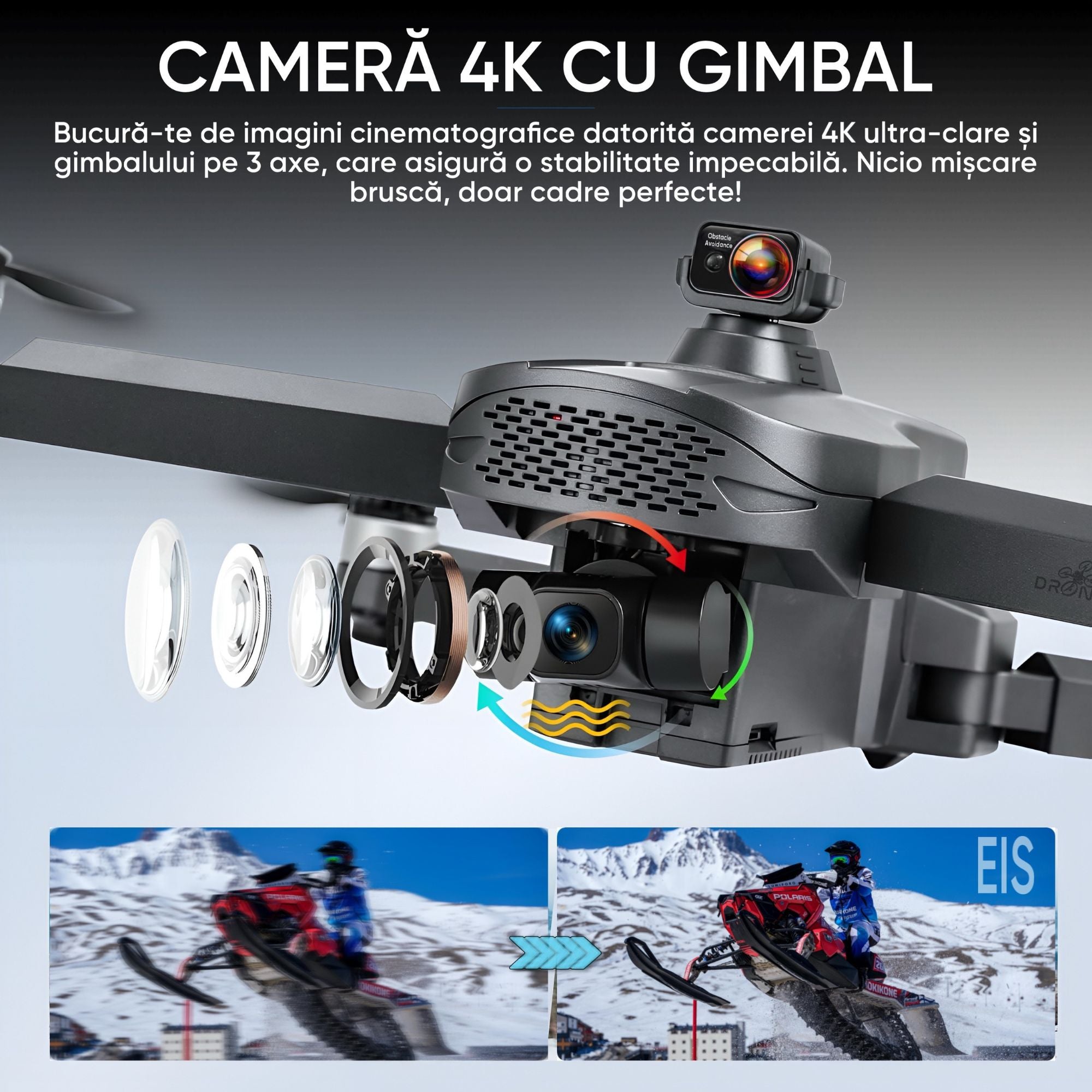 Drona profesionala pentru incepatori sau avansati, Dronescu, Model Sparks 011RTS, Tip vehicul UAV Aerian cu pilot independent, gimbal de stabilizare anti tremurat, Fotografiere 4K, Filmare Full HD, GPS de ultima generatie integrat, distanta maxima 3KM