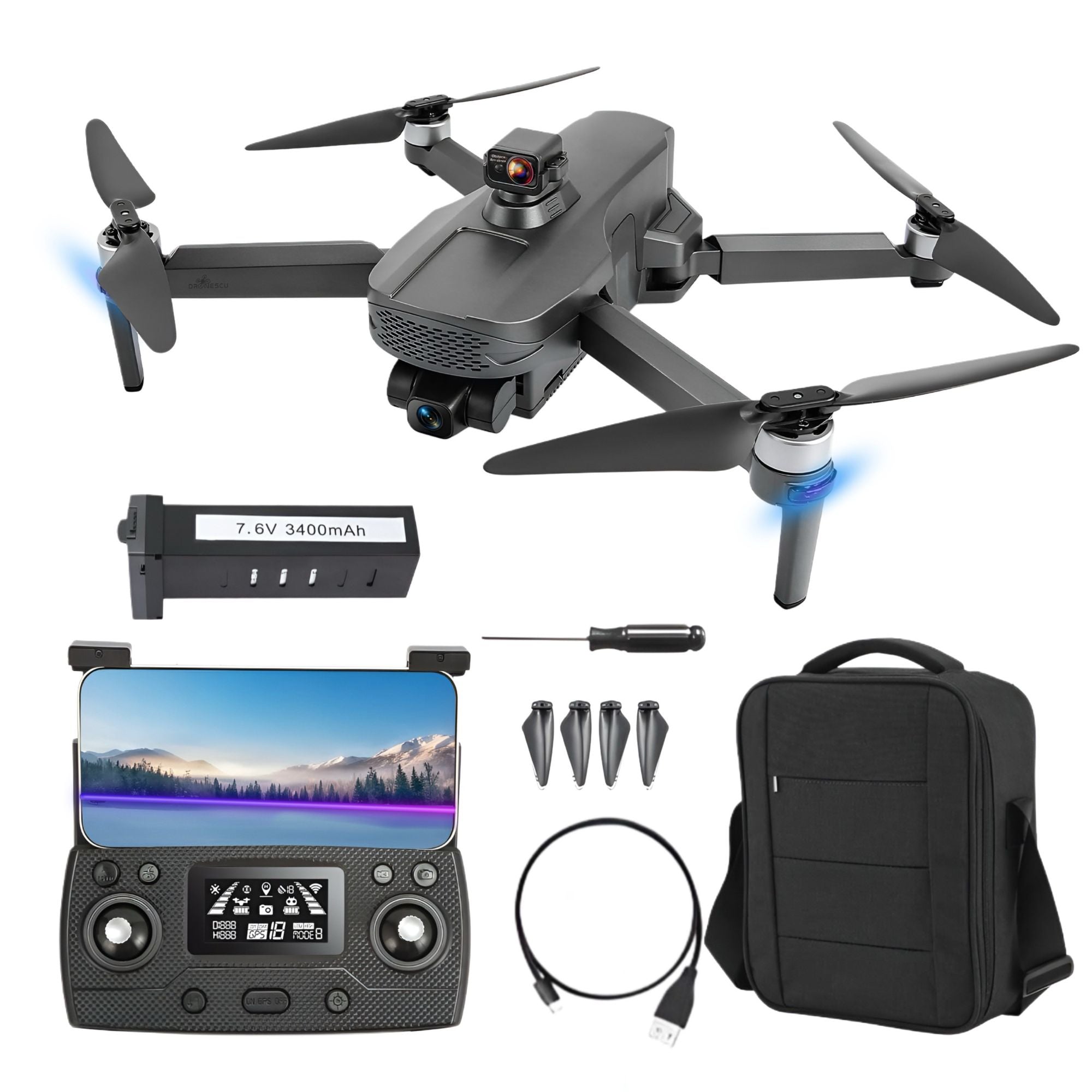 Drona profesionala pentru incepatori sau avansati, Dronescu, Model Sparks 011RTS, Tip vehicul UAV Aerian cu pilot independent, gimbal de stabilizare anti tremurat, Fotografiere 4K, Filmare Full HD, GPS de ultima generatie integrat, distanta maxima 3KM
