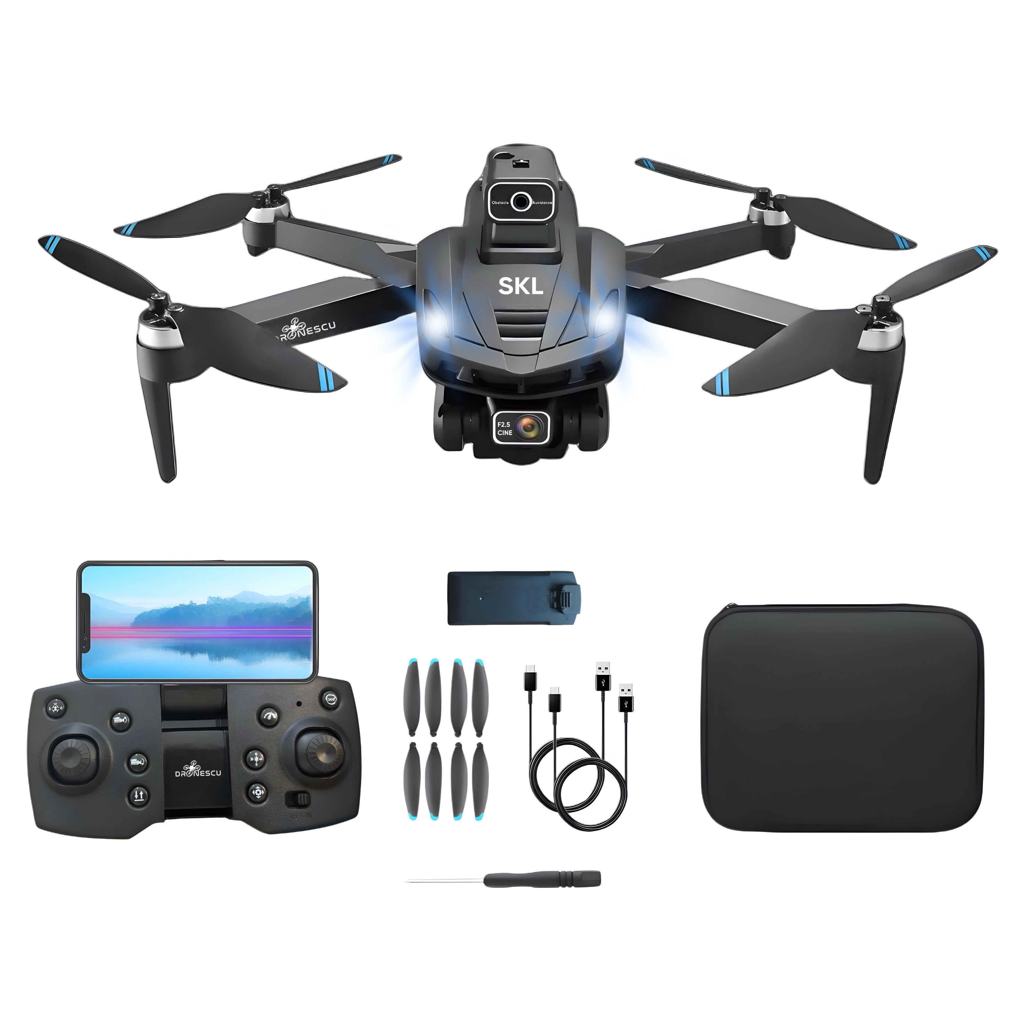 Drona Dronescu, SkyLite, HD Ultra Vision, pentru copii si adulti, senzor de evitare al obstacolelor