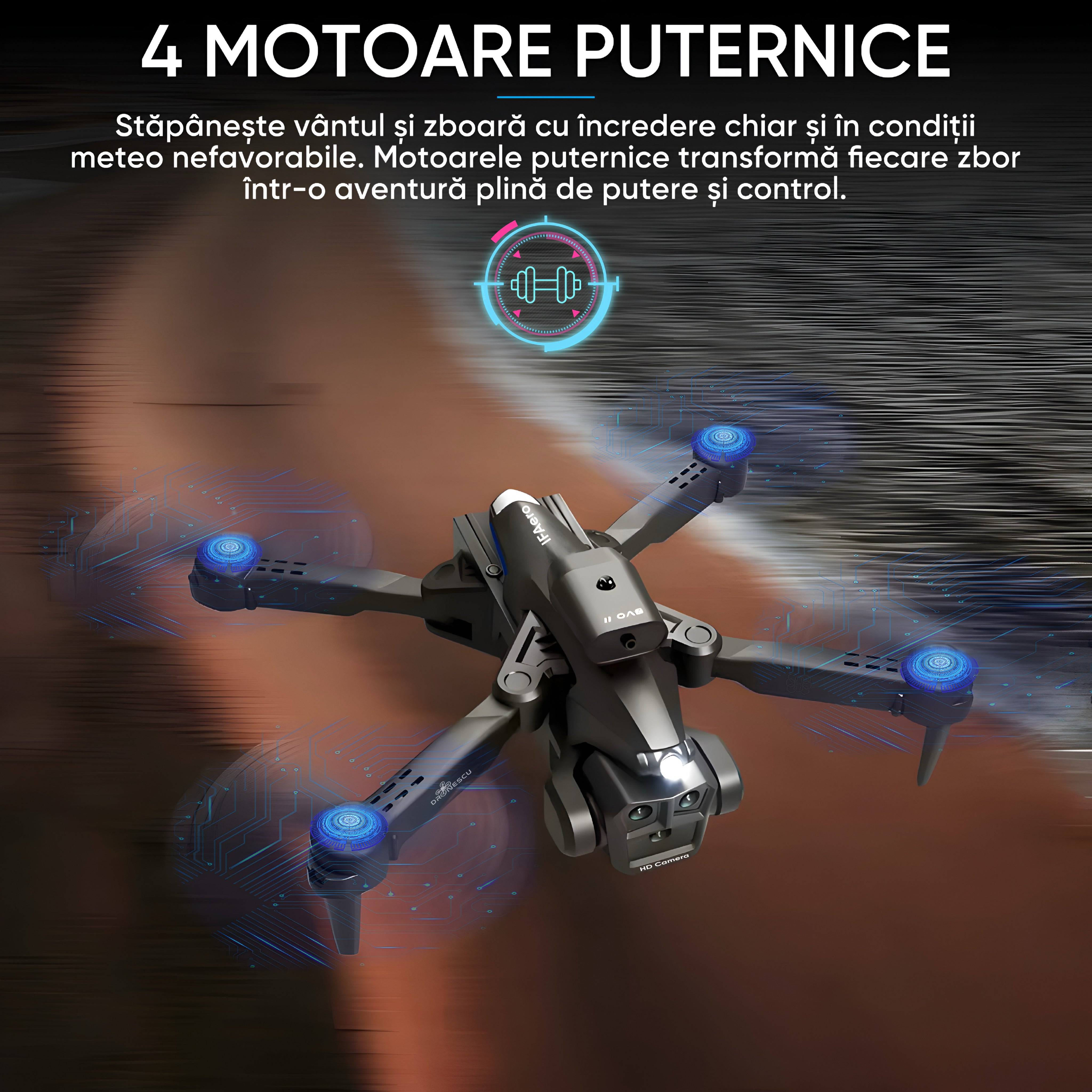 Drona inteligenta, Dronescu IFAero, Cu 3 camere, Evitare obstacole 360°