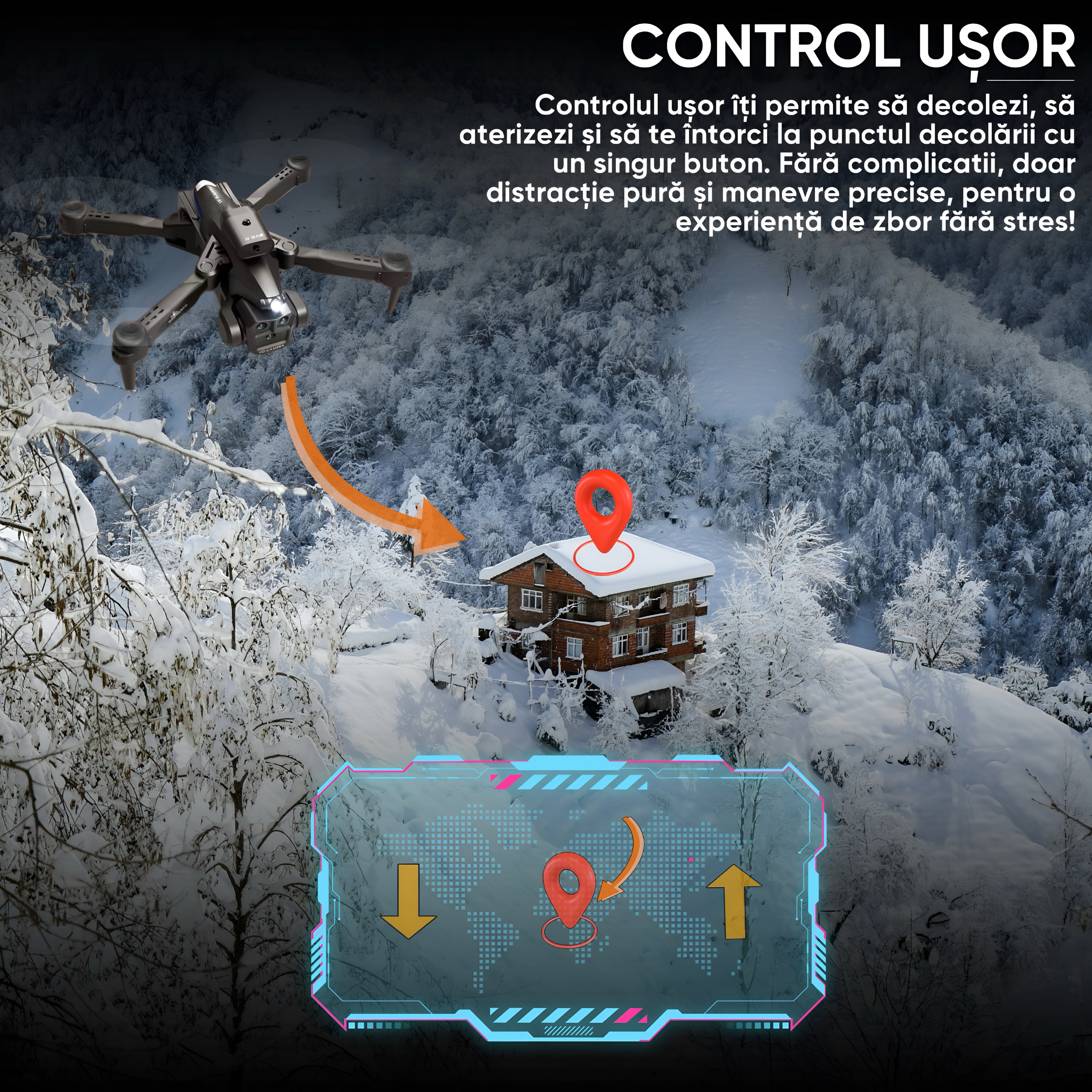 Drona inteligenta, Dronescu IFAero, Cu 3 camere, Evitare obstacole 360°