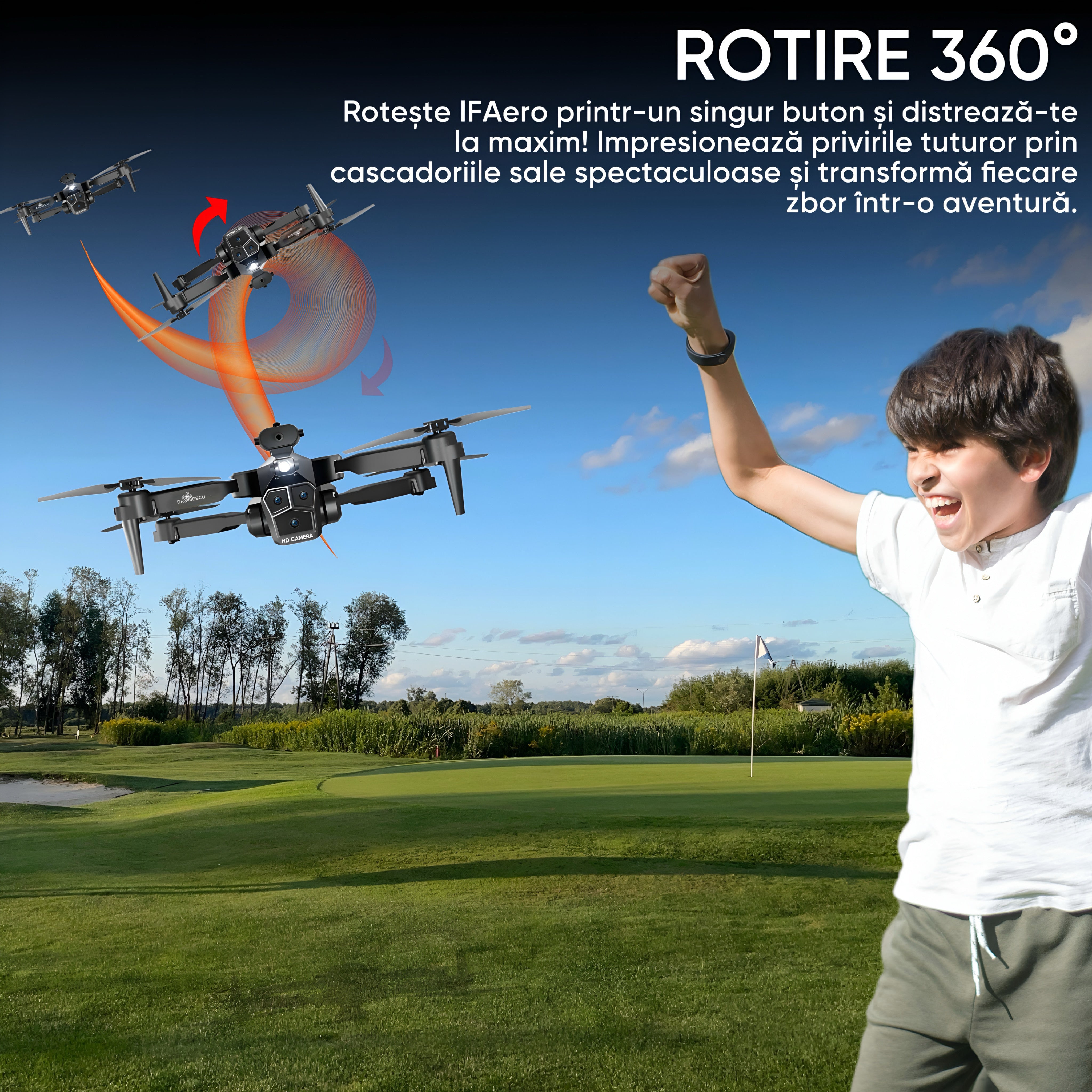 Drona inteligenta, Dronescu IFAero, Cu 3 camere, Evitare obstacole 360°
