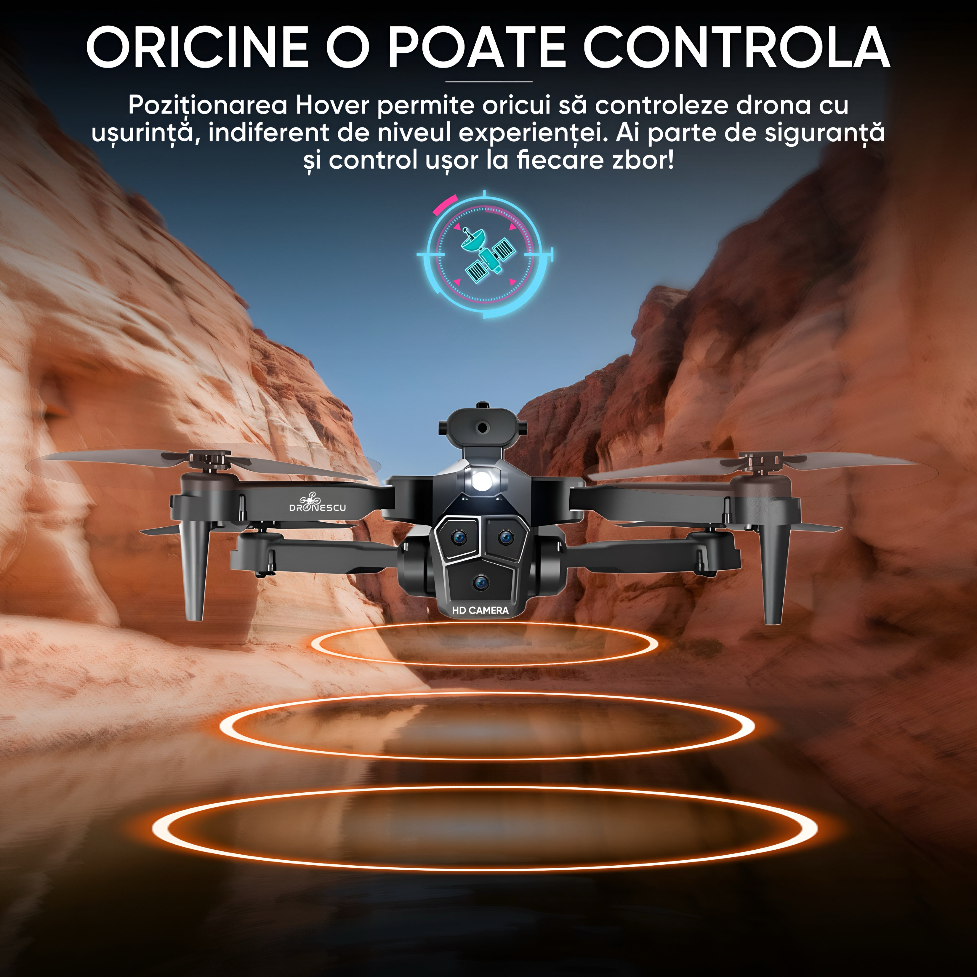 Drona inteligenta, Dronescu IFAero, Cu 3 camere, Evitare obstacole 360°