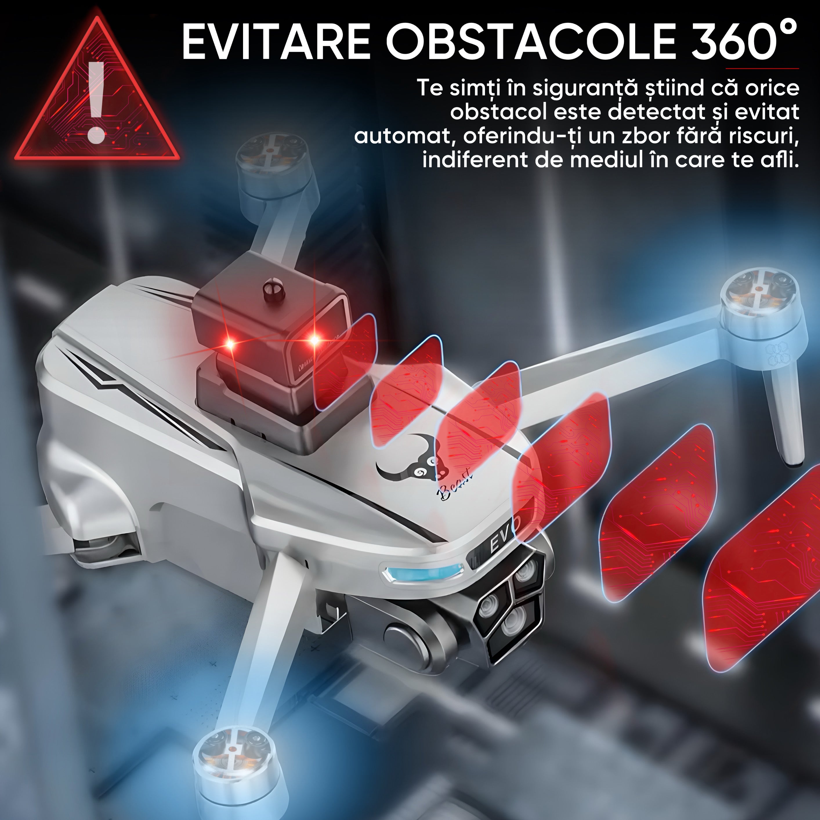 Drona inteligenta, model WhiteBeast, Camera tripla, REBORN