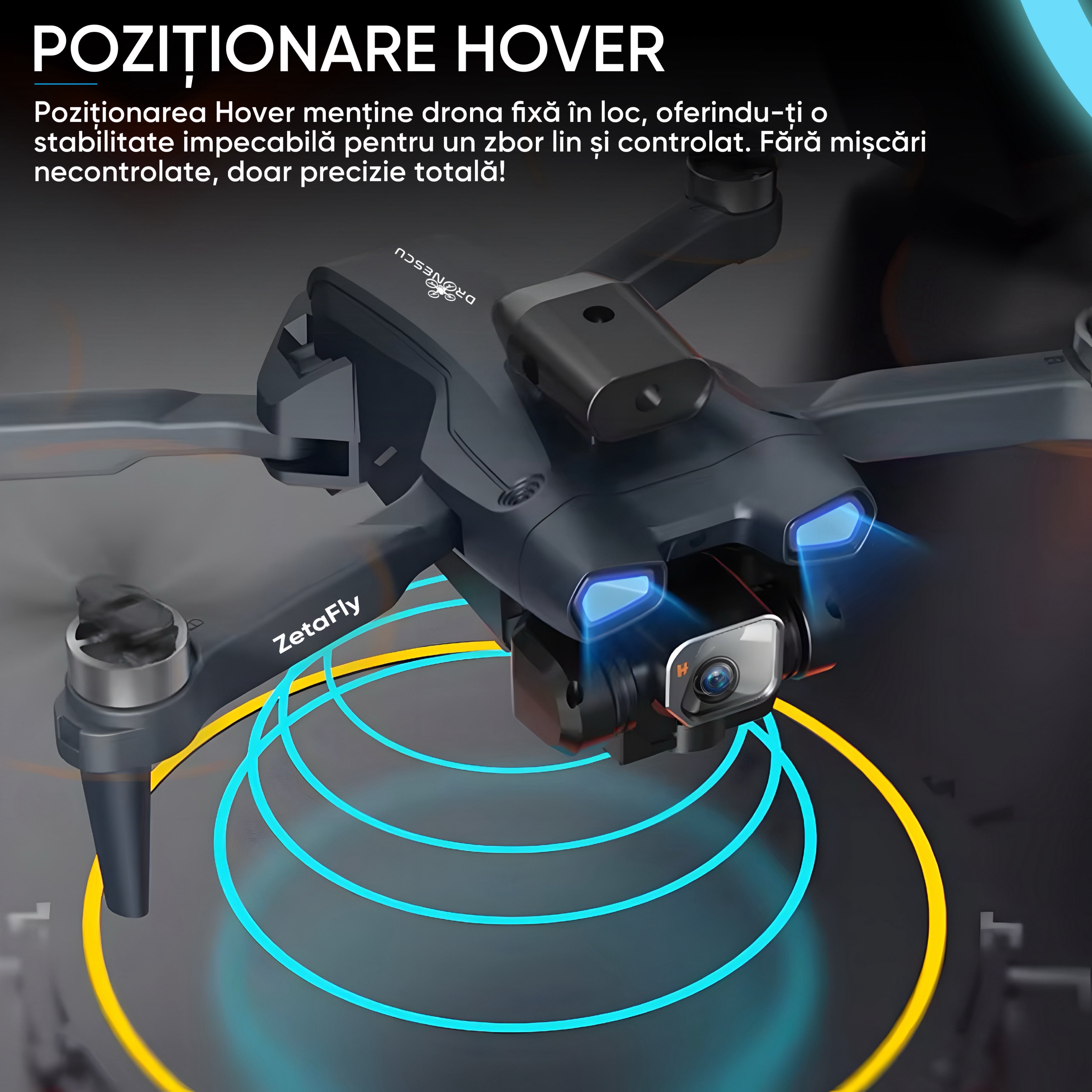 Drona pentru nivel mediu, Dronescu, Model ZetaFly, GPS, 5G, 3 Camere HD