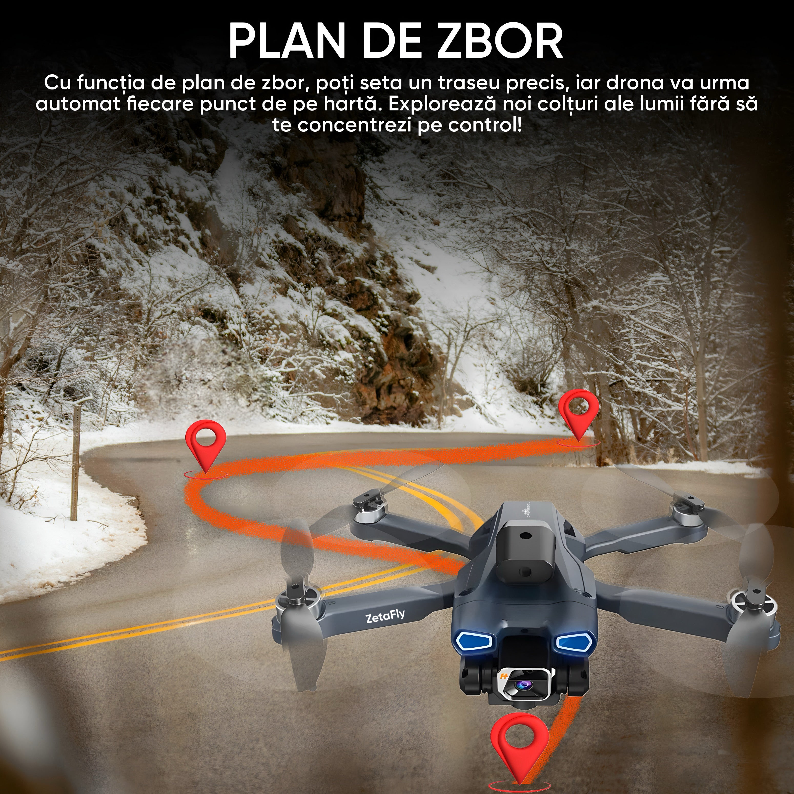 Drona pentru nivel mediu, Dronescu, Model ZetaFly, GPS, 5G, 3 Camere HD