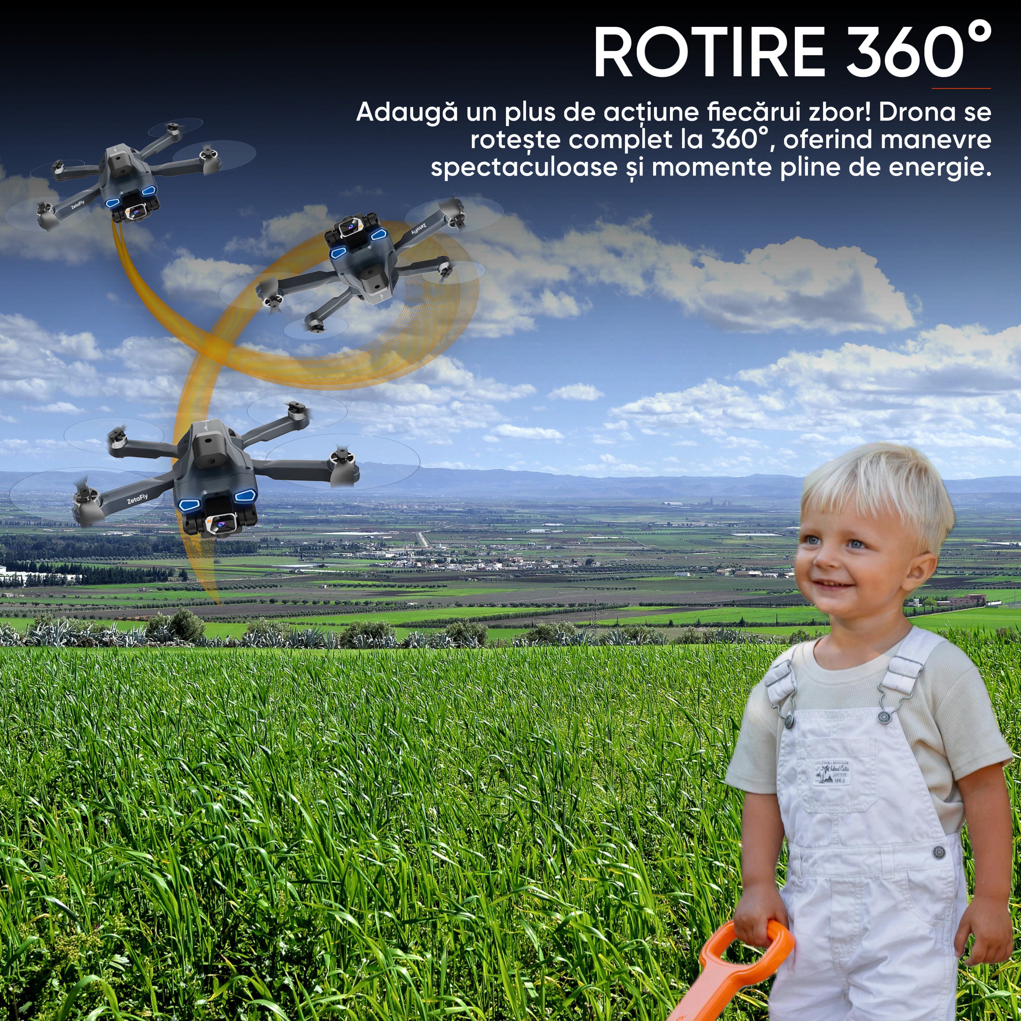Drona pentru nivel mediu, Dronescu, Model ZetaFly, GPS, 5G, 3 Camere HD
