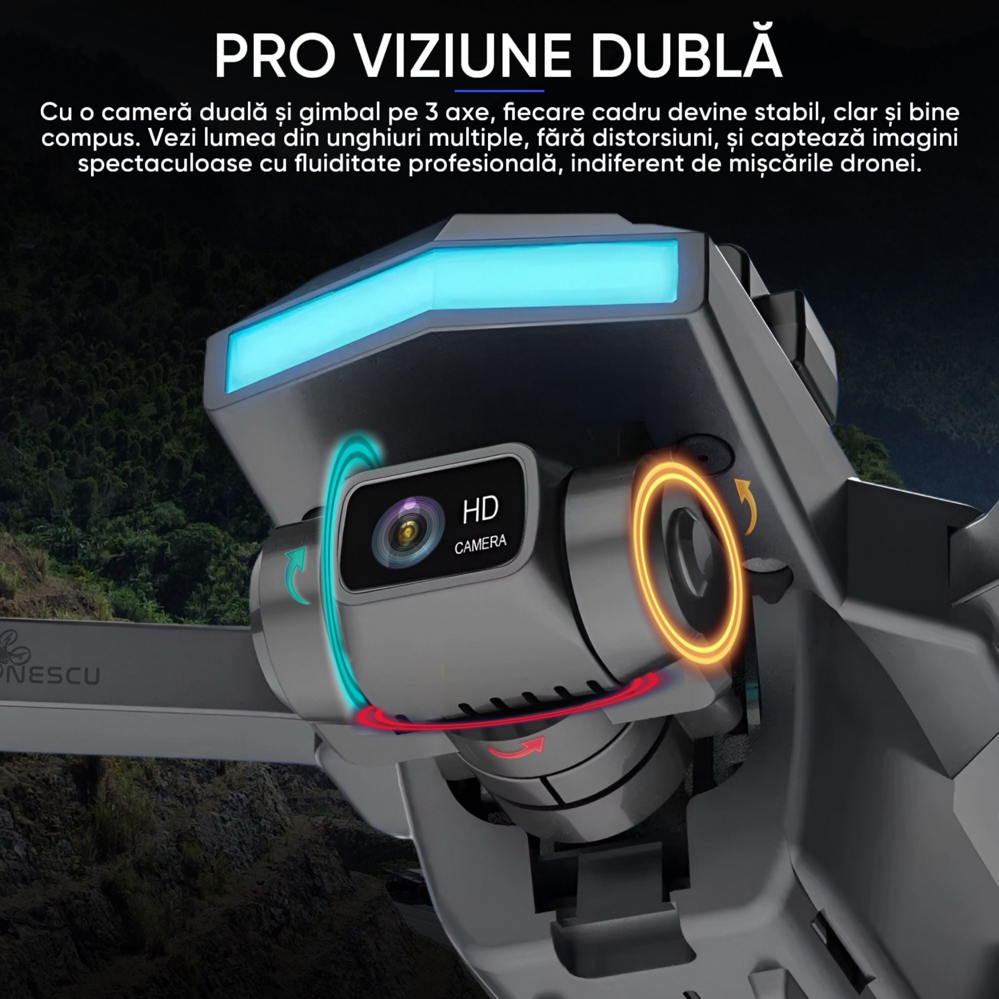 Dronescu AngelSword – Drona cu camera duala pe gimbal 3 axe, GPS, AI Follow Me, ecran telecomanda, senzori 360, 28min zbor