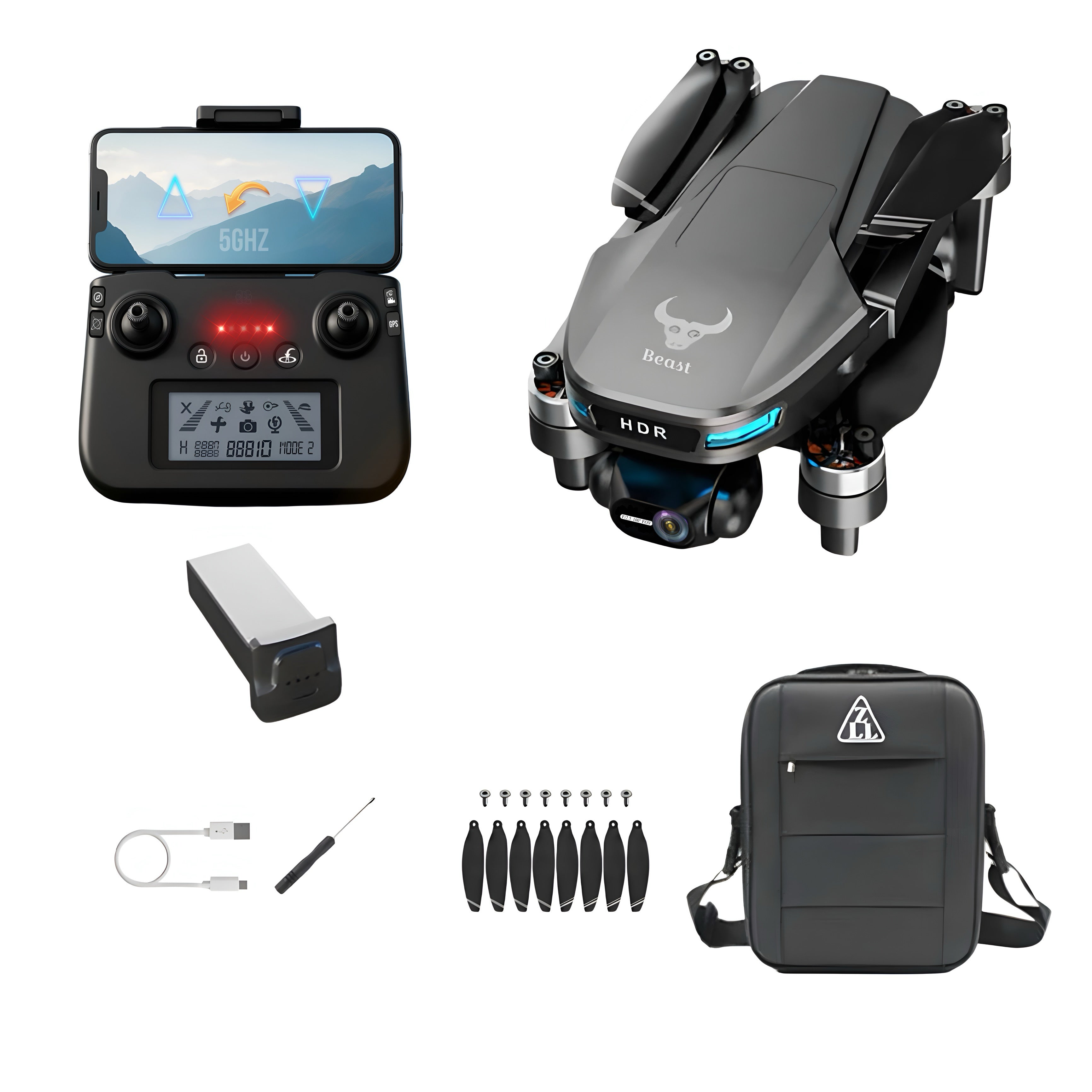 HexaCraft Ripple GEN1 – Drona cu gimbal 3 axe, camera 4K, GPS dual, senzori 360, retur automat, 35min zbor, mod Headless, Find my drone