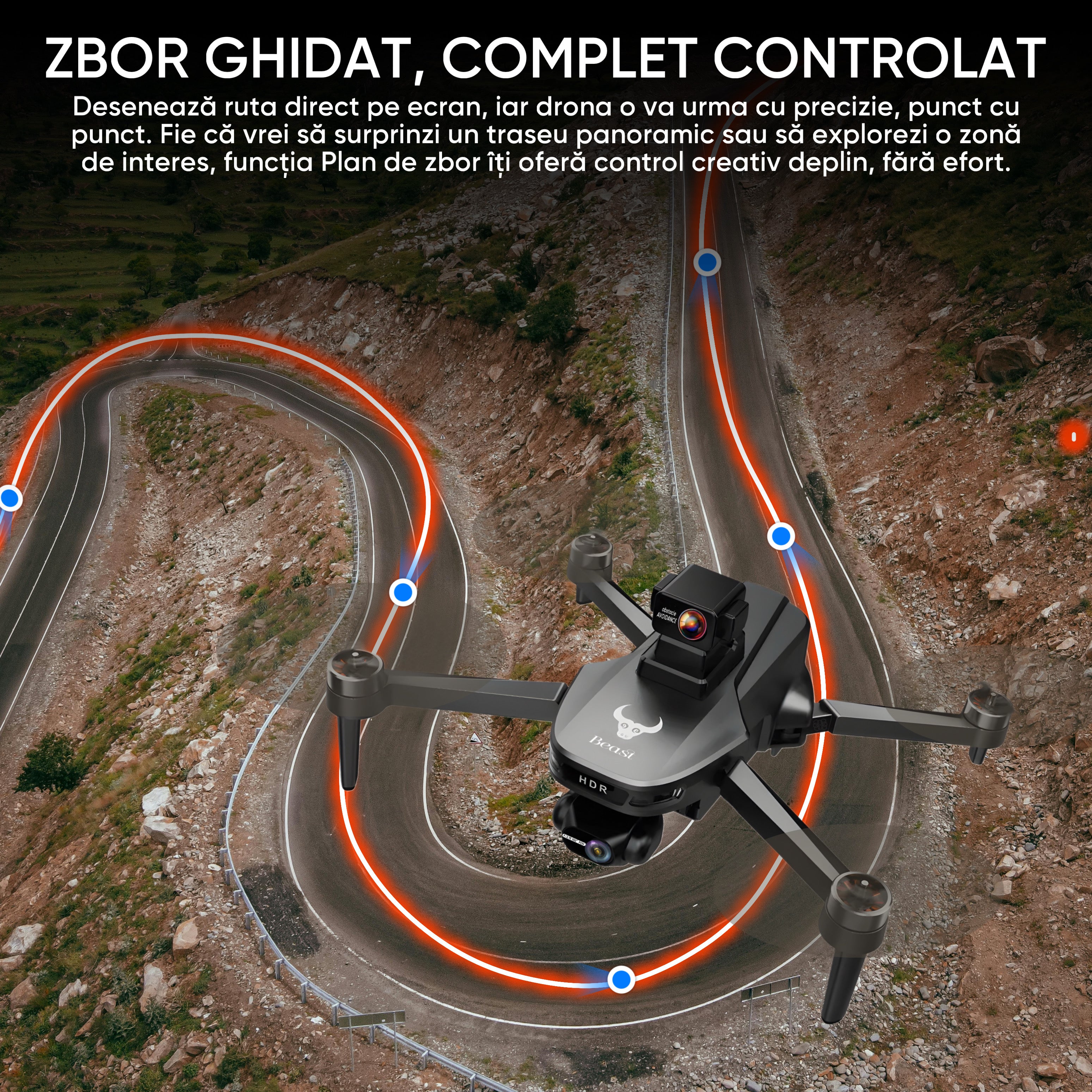 HexaCraft Ripple GEN1 – Drona cu gimbal 3 axe, camera 4K, GPS dual, senzori 360, retur automat, 35min zbor, mod Headless, Find my drone