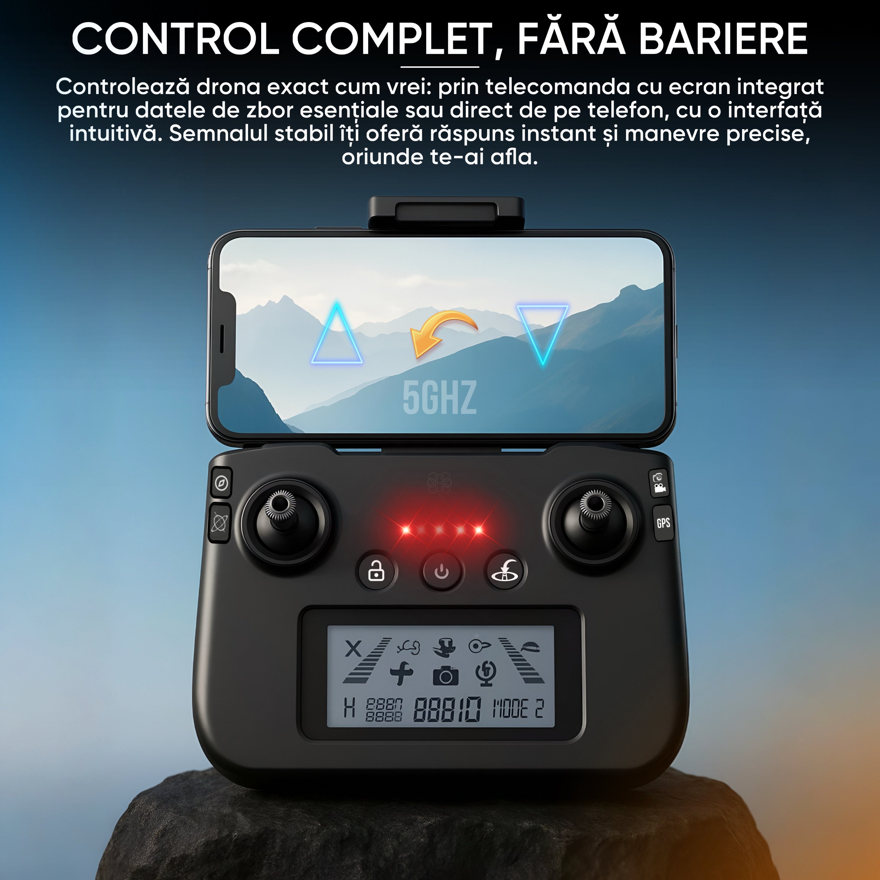 HexaCraft Ripple GEN1 – Drona cu gimbal 3 axe, camera 4K, GPS dual, senzori 360, retur automat, 35min zbor, mod Headless, Find my drone