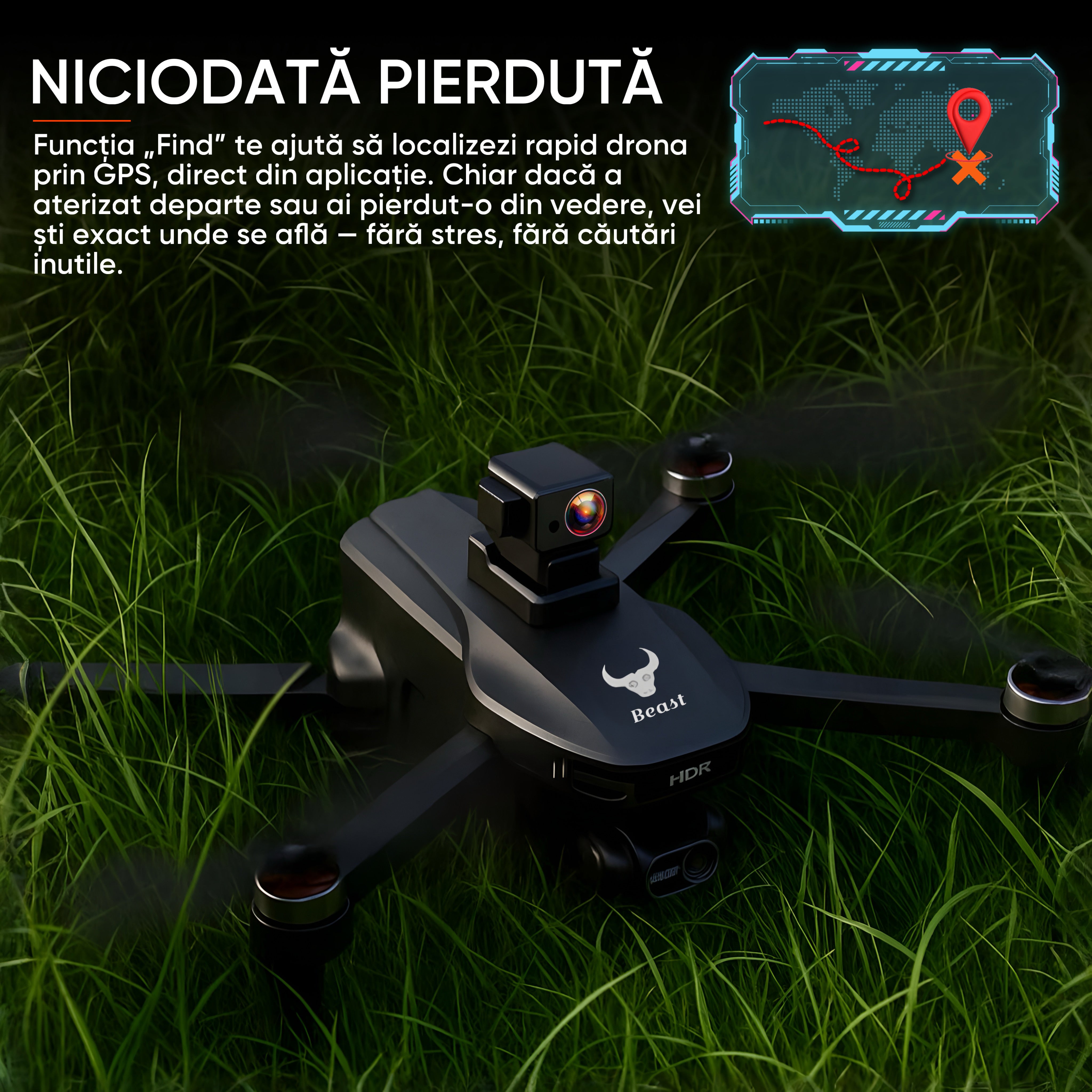 HexaCraft Ripple GEN1 – Drona cu gimbal 3 axe, camera 4K, GPS dual, senzori 360, retur automat, 35min zbor, mod Headless, Find my drone