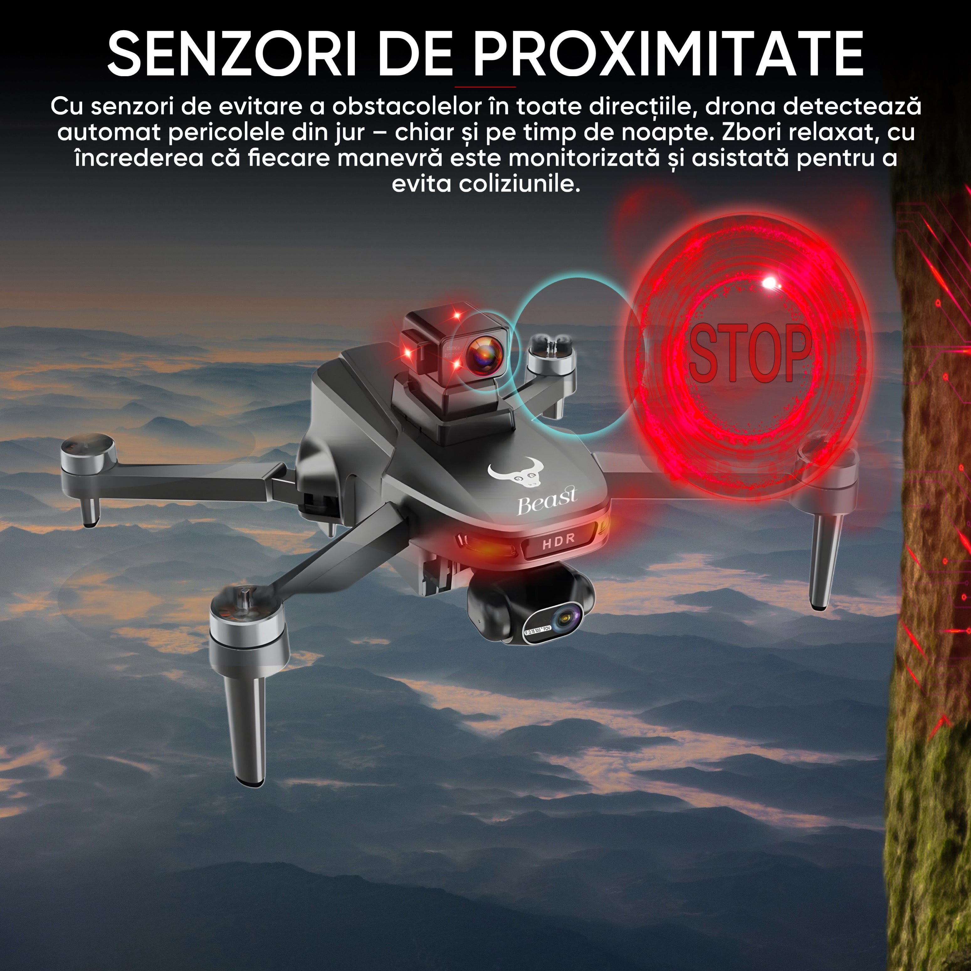 HexaCraft Ripple GEN1 – Drona cu gimbal 3 axe, camera 4K, GPS dual, senzori 360, retur automat, 35min zbor, mod Headless, Find my drone